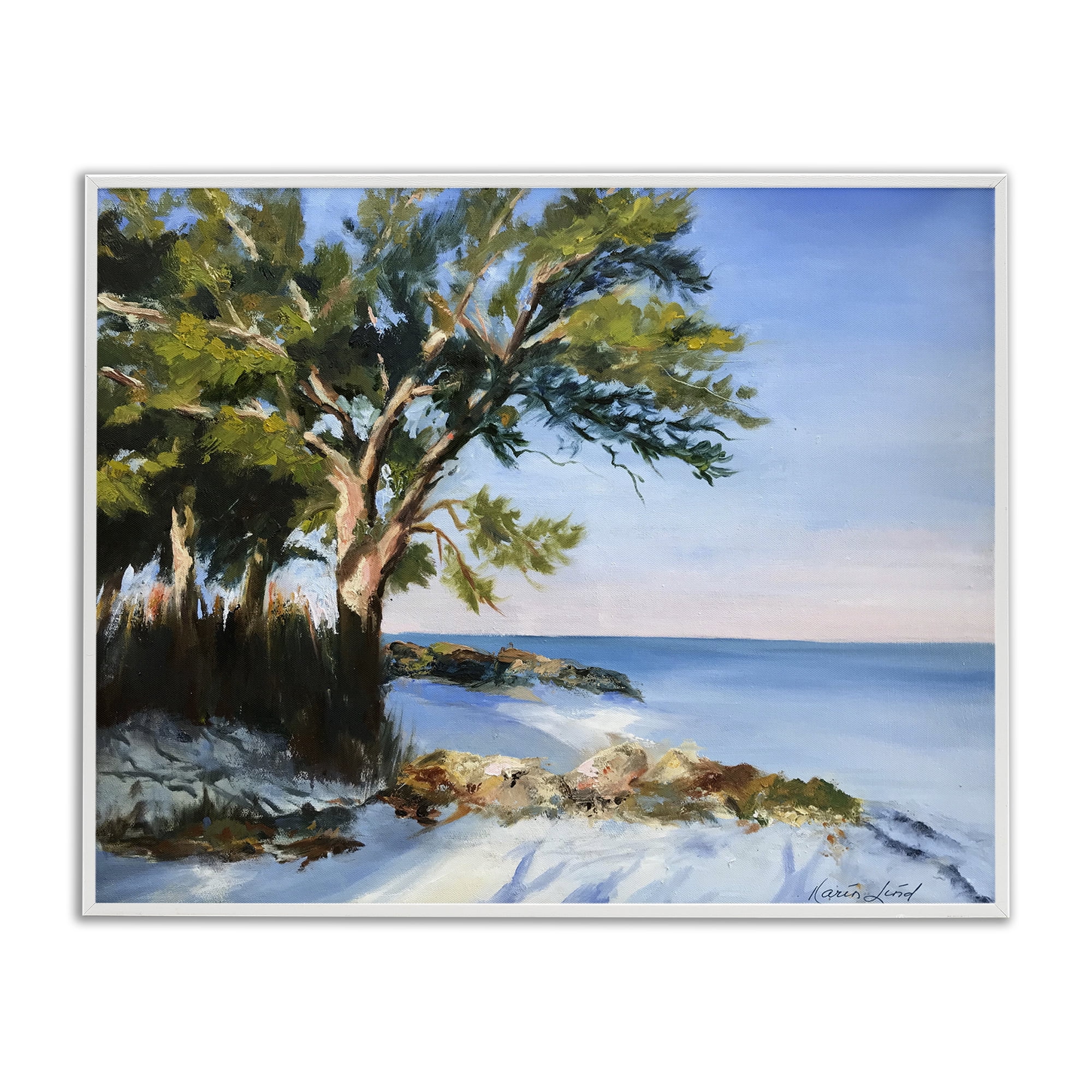 Stupell Industries White Sand Beach Landscape Painting White Framed Art Print Wall Art, 30 x 24
