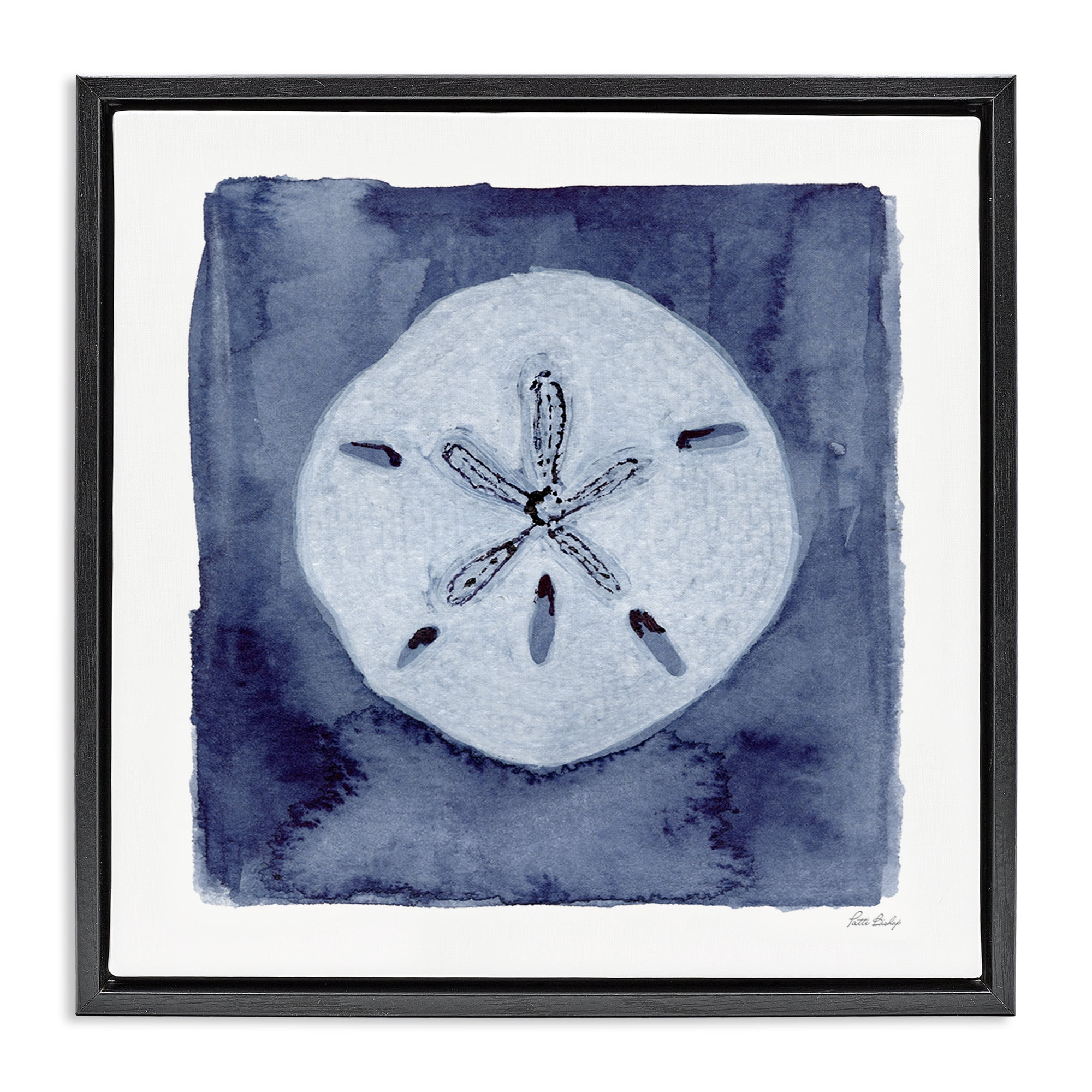 Stupell Industries White Sand Dollar on Indigo Black Framed Floater Canvas Wall Art, design by Patti Bishop