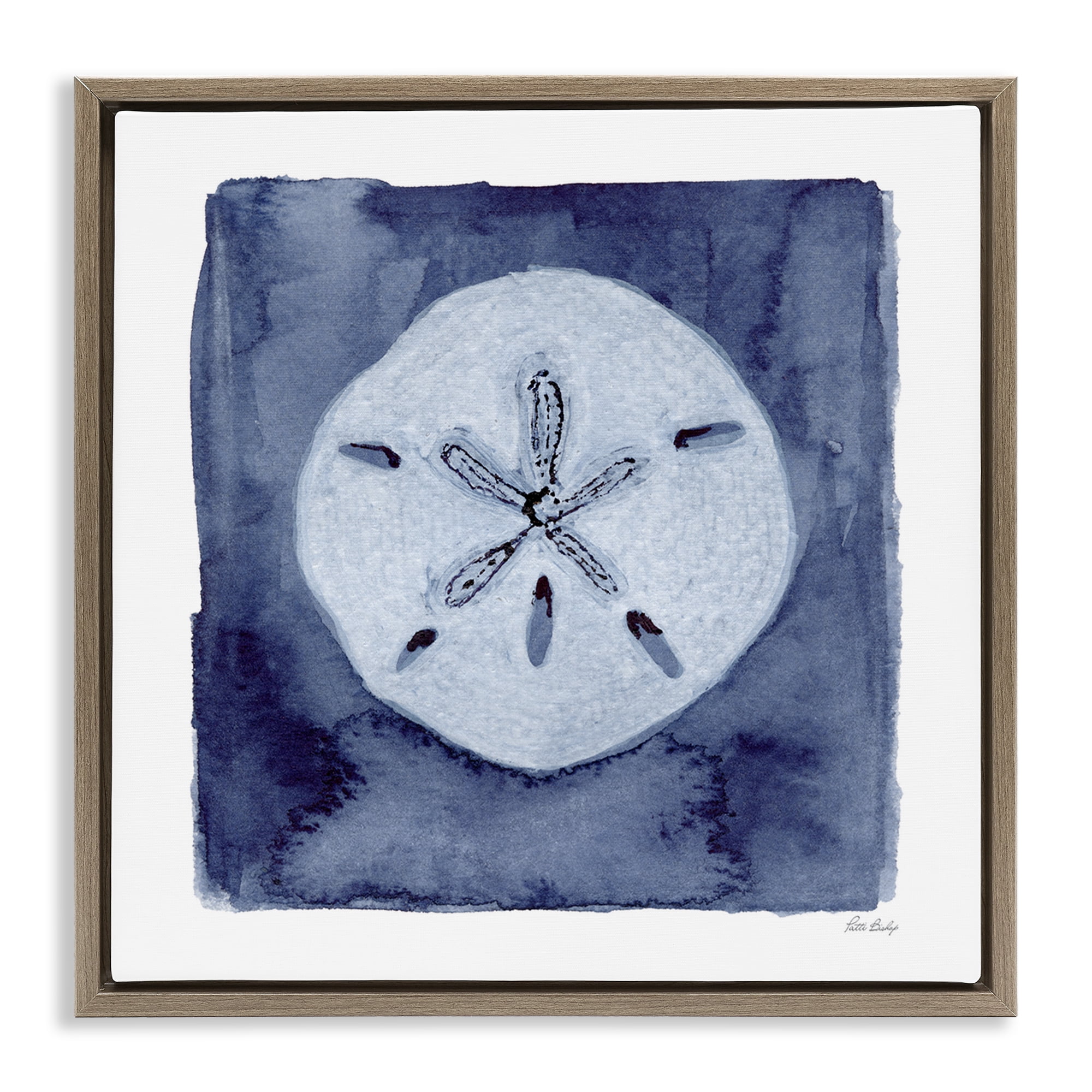 Stupell Industries White Sand Dollar on Indigo Brown Framed Floater Canvas Wall Art, design by Patti Bishop
