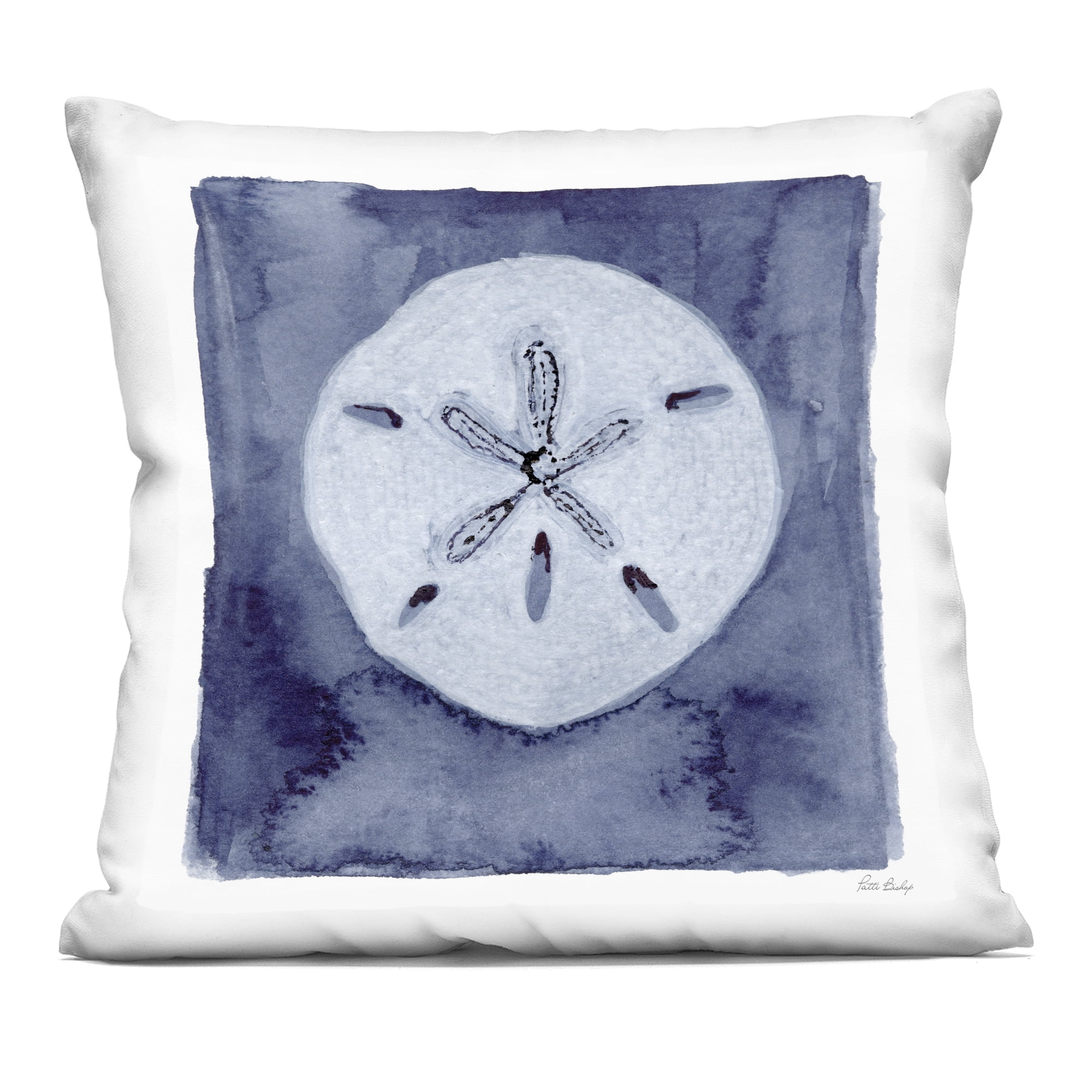 Stupell Industries White Sand Dollar on Indigo Decorative Printed Throw Pillow, design by Patti Bishop, 18 x 7 x 18