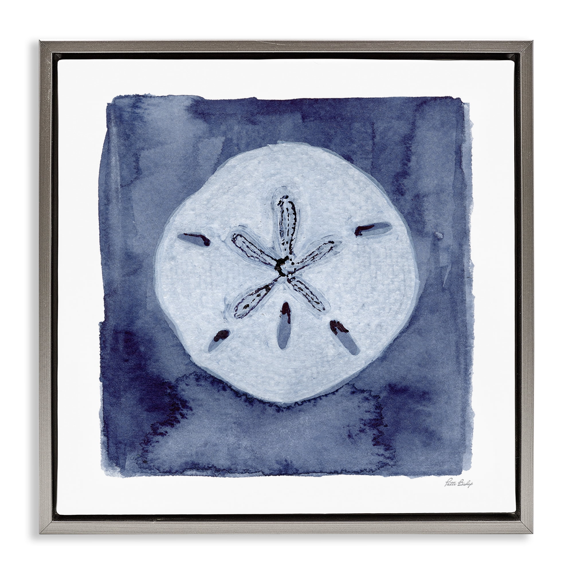 Stupell Industries White Sand Dollar on Indigo Gray Framed Floater Canvas Wall Art, design by Patti Bishop