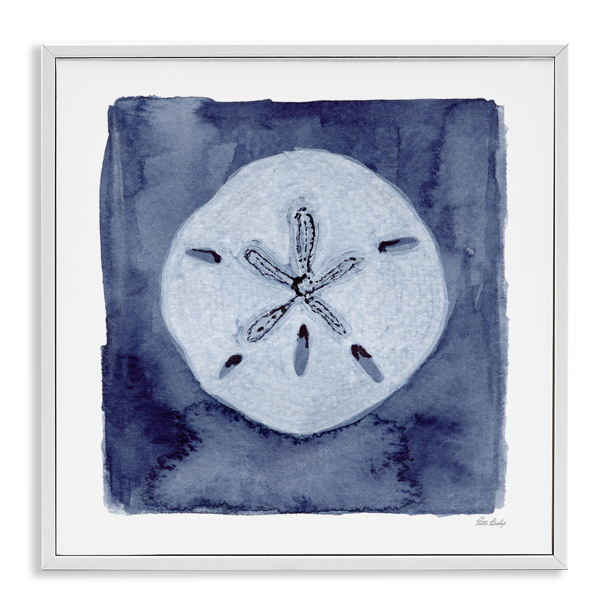 Stupell Industries White Sand Dollar on Indigo White Framed Giclee Art, design by Patti Bishop