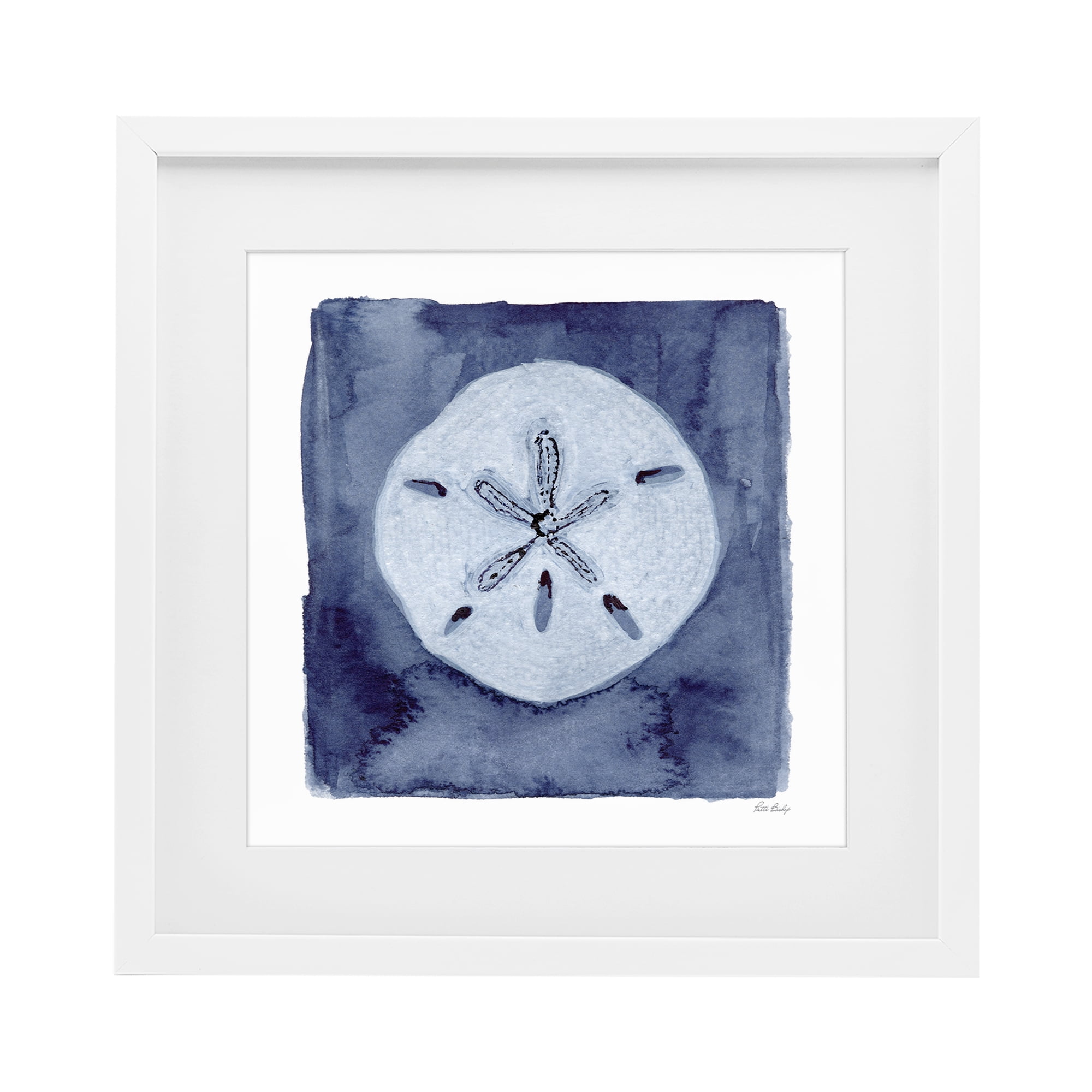 Stupell Industries White Sand Dollar on Indigo White Framed Print Under Glass, design by Patti Bishop