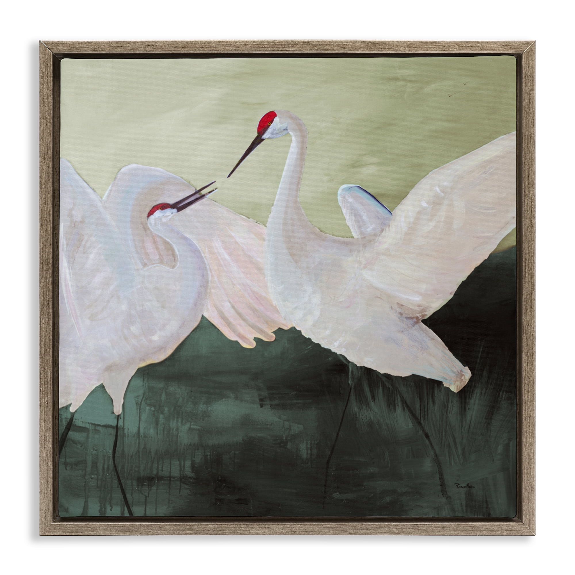 Stupell Industries White Sandhill Cranes Brown Framed Floater Canvas Wall Art, design by Robin Maria