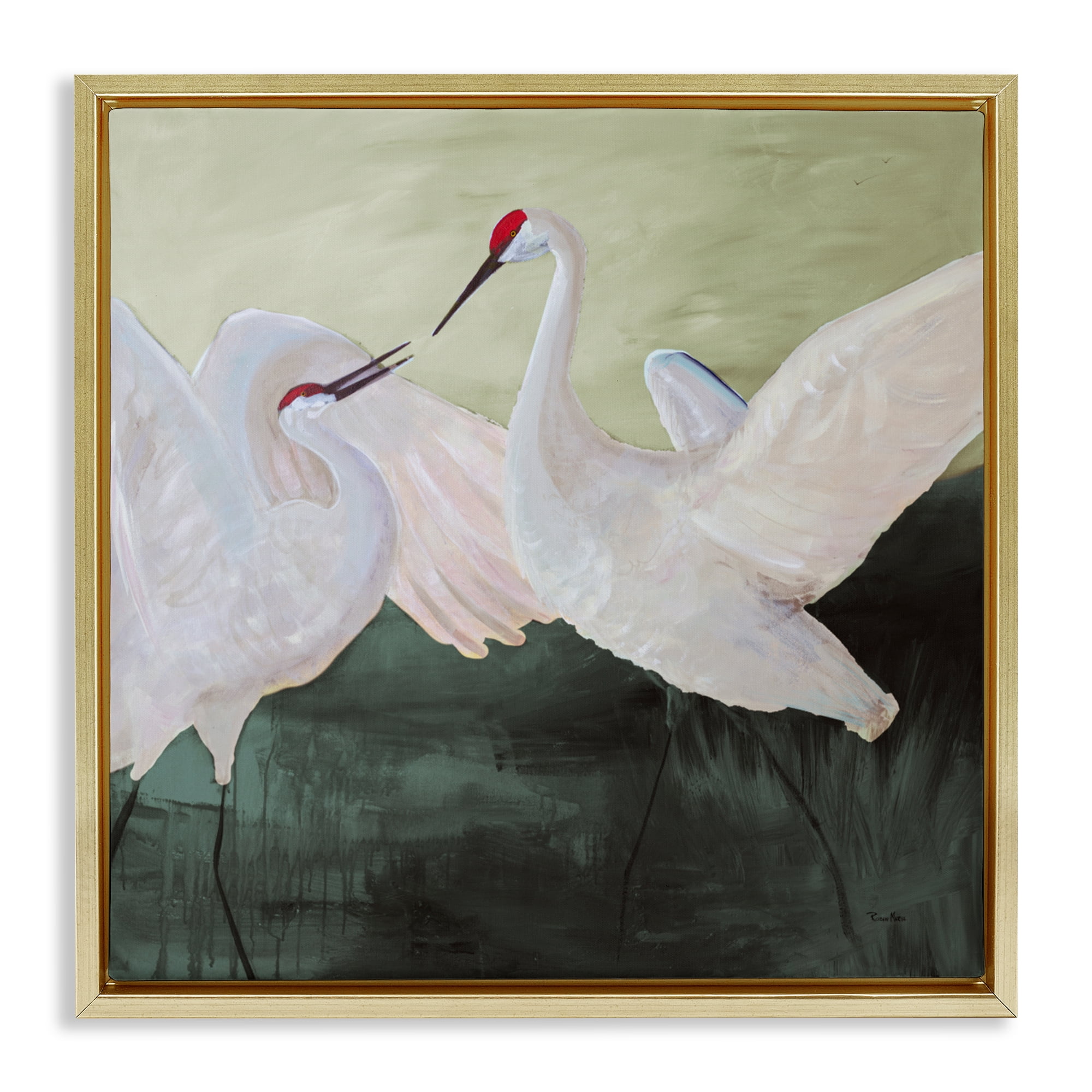 Stupell Industries White Sandhill Cranes Gold Framed Floater Canvas Wall Art, design by Robin Maria