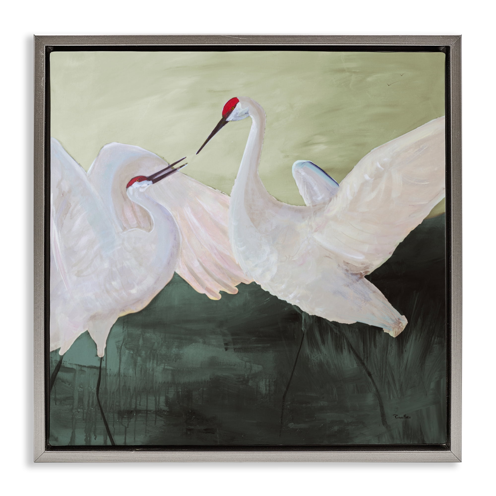 Stupell Industries White Sandhill Cranes Gray Framed Floater Canvas Wall Art, design by Robin Maria