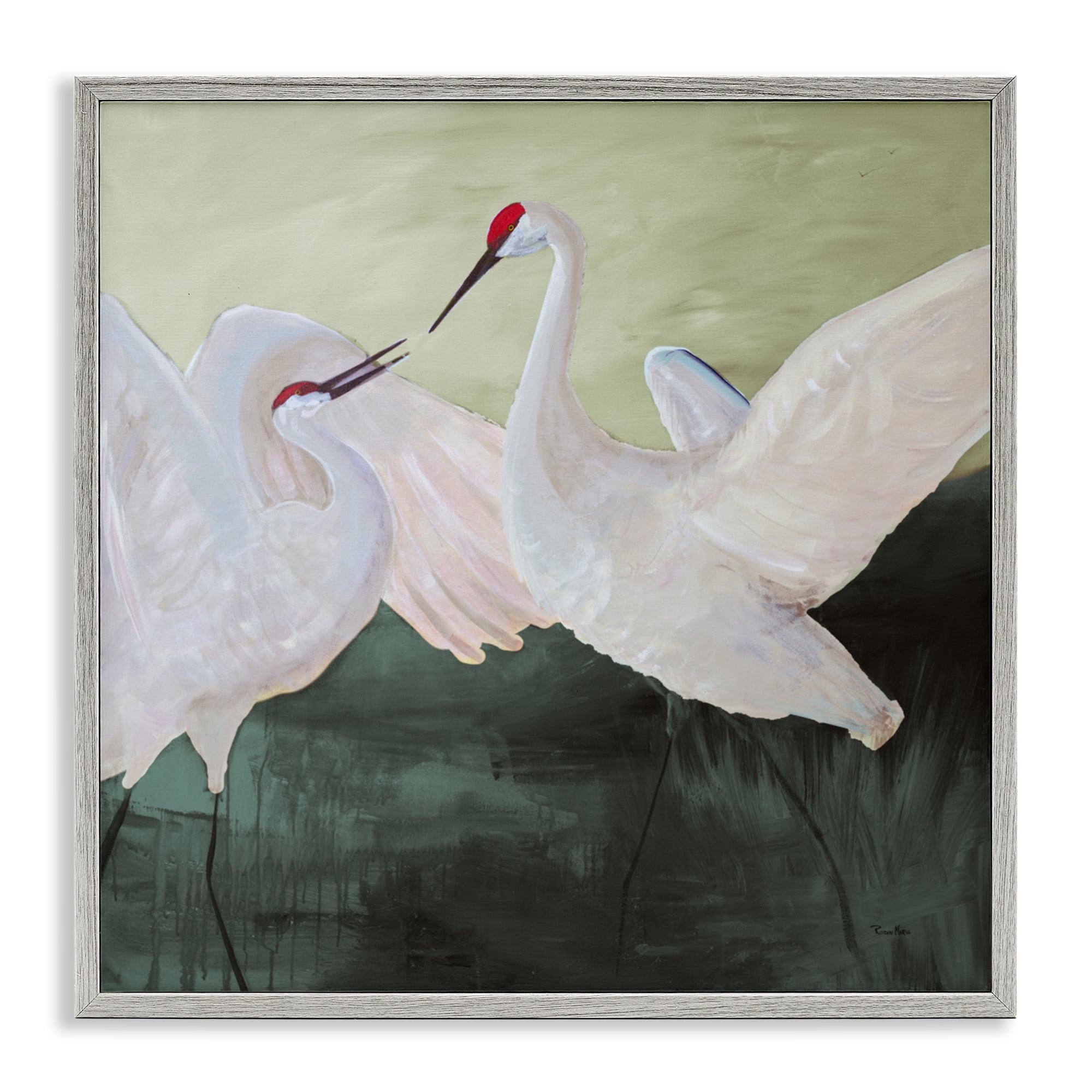 Stupell Industries White Sandhill Cranes Gray Framed Giclee Art, design by Robin Maria