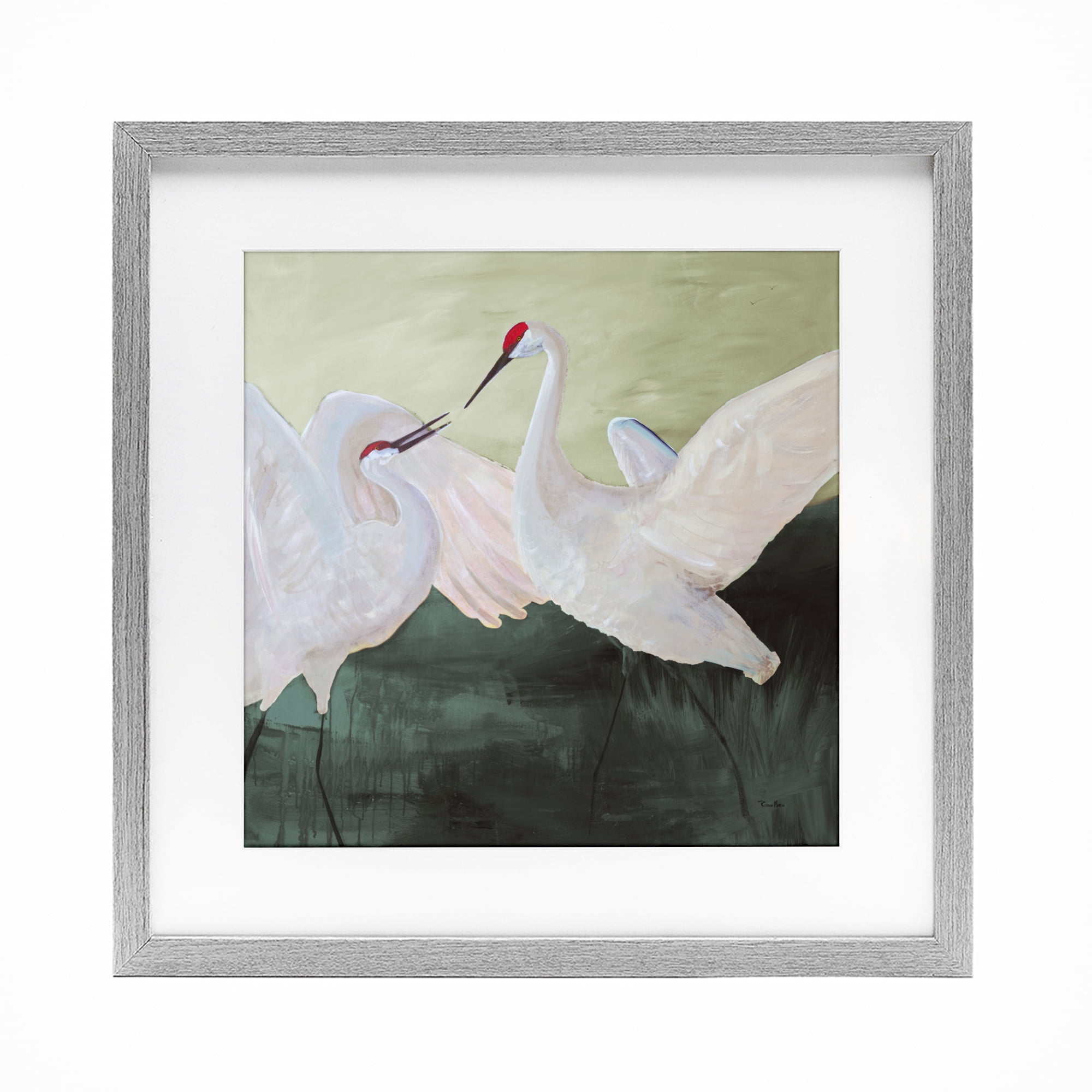 Stupell Industries White Sandhill Cranes Gray Framed Print Under Glass, design by Robin Maria