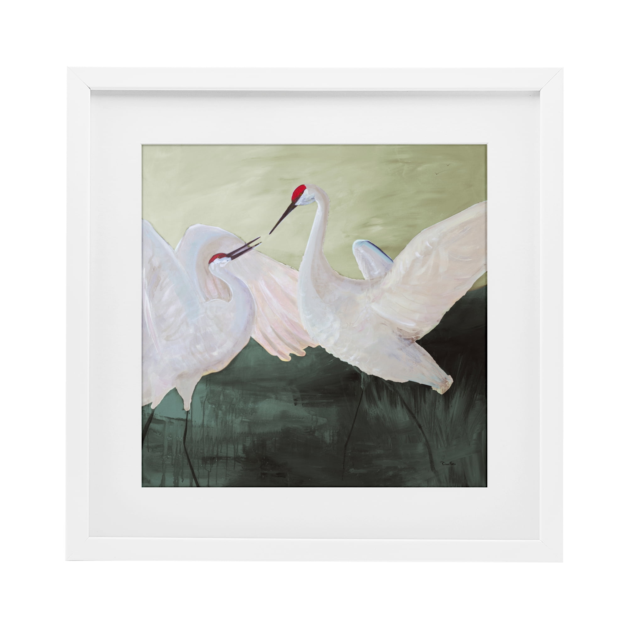 Stupell Industries White Sandhill Cranes White Framed Print Under Glass, design by Robin Maria