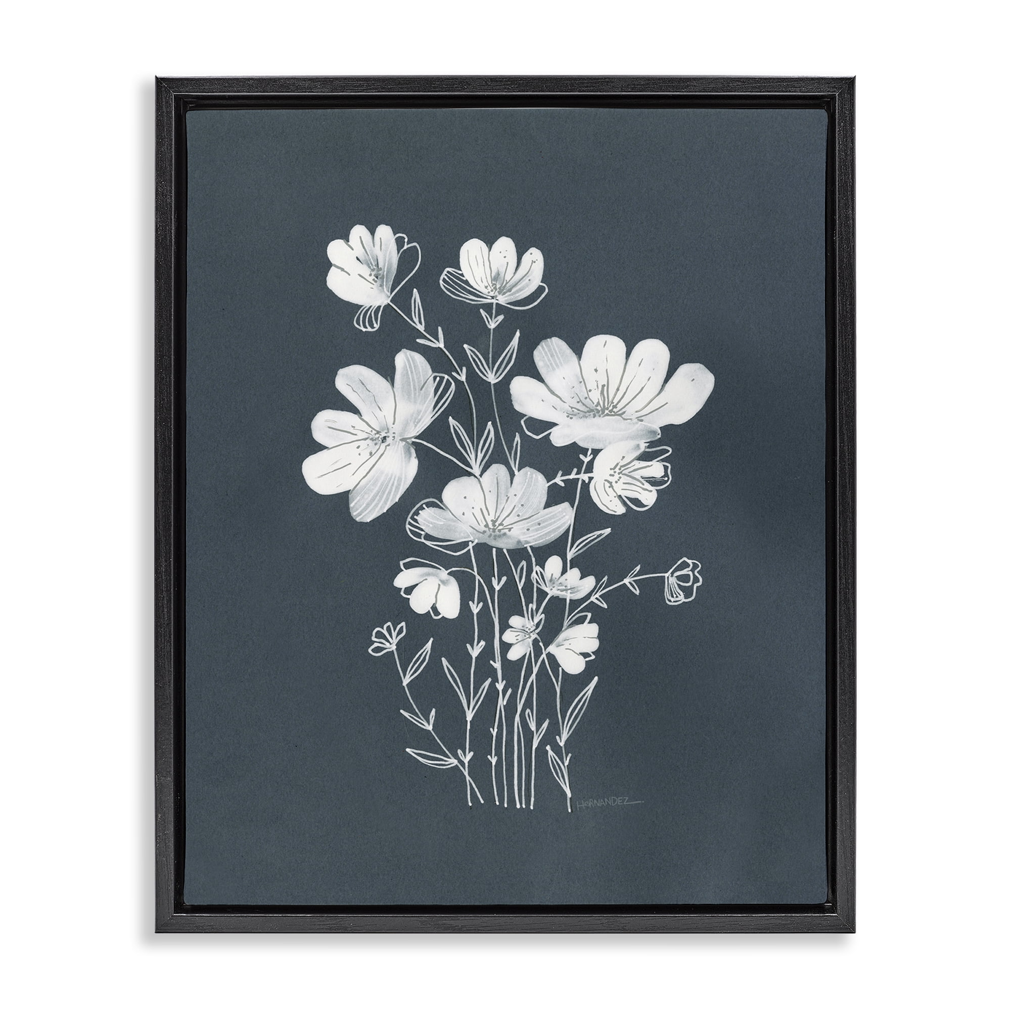 Stupell Industries White Simple Florals Plants & Flowers Painting Black Floater Framed Canvas Art Print Wall Art, 25 x 31