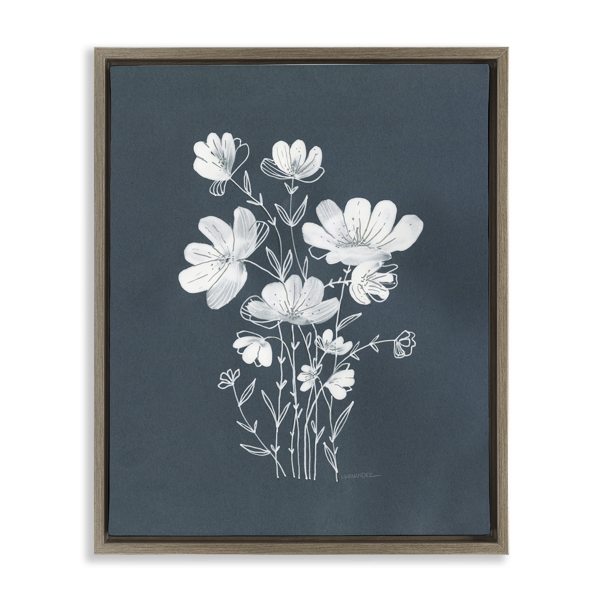 Stupell Industries White Simple Florals Plants & Flowers Painting Brown Floater Framed Canvas Art Print Wall Art, 25 x 31