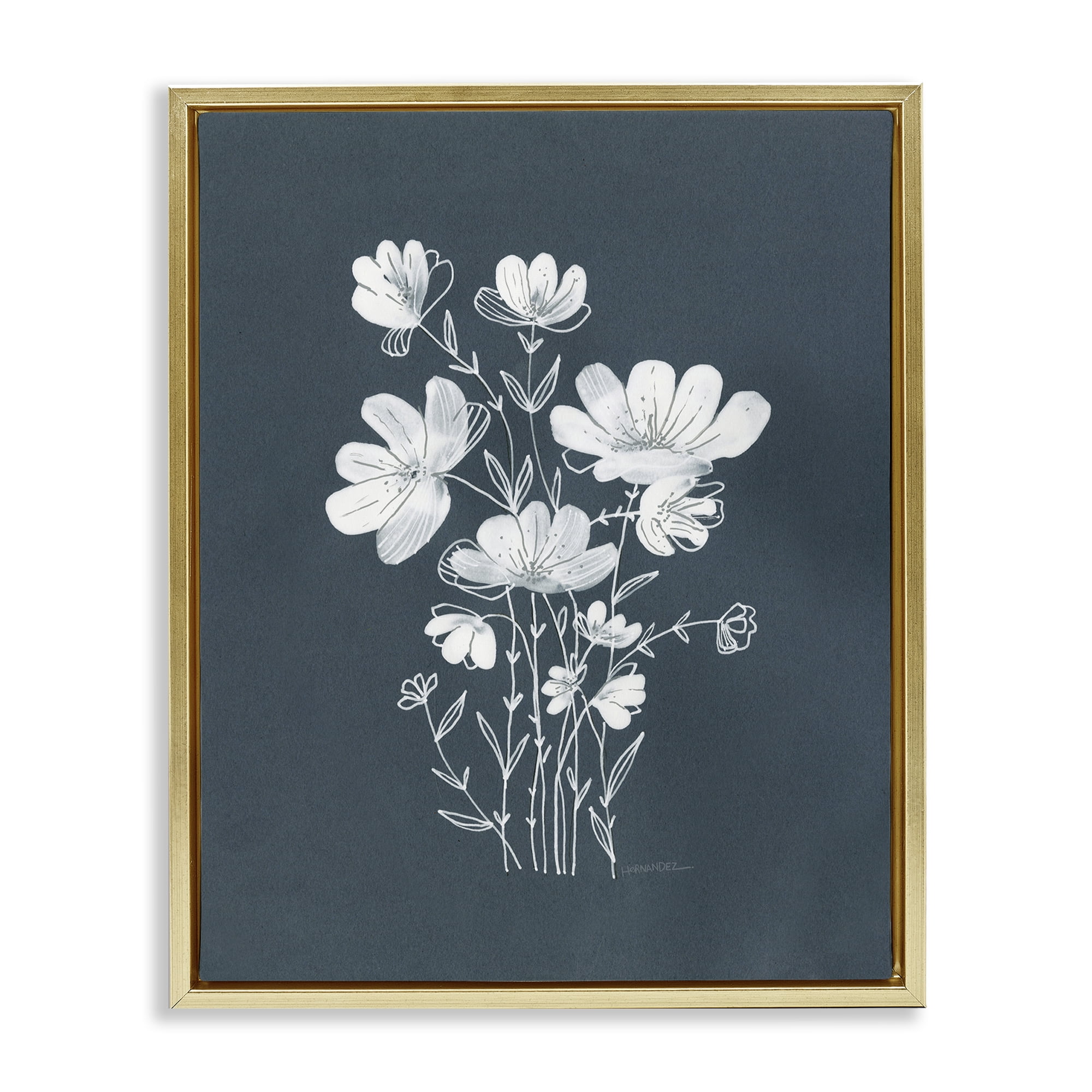 Stupell Industries White Simple Florals Plants & Flowers Painting Gold Floater Framed Canvas Art Print Wall Art, 25 x 31