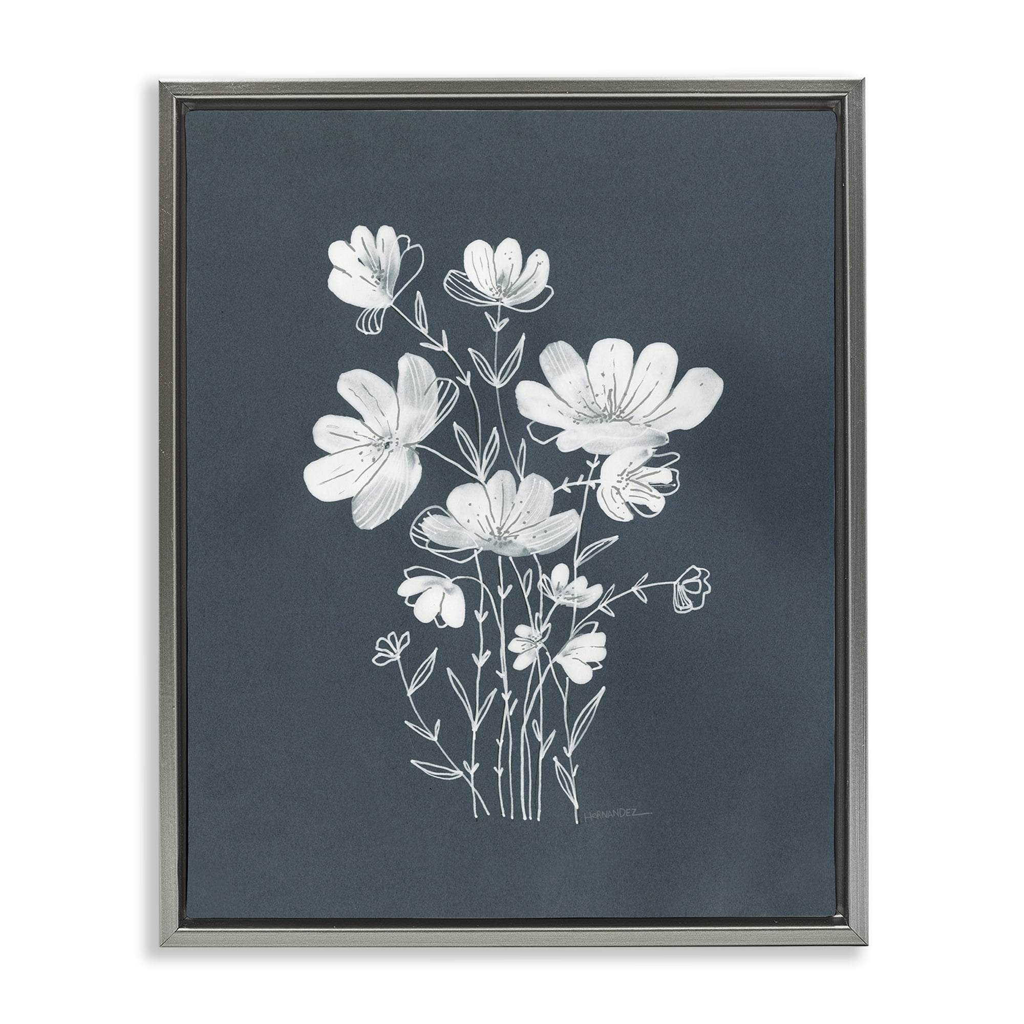 Stupell Industries White Simple Florals Plants & Flowers Painting Gray Floater Framed Canvas Art Print Wall Art, 17 x 21