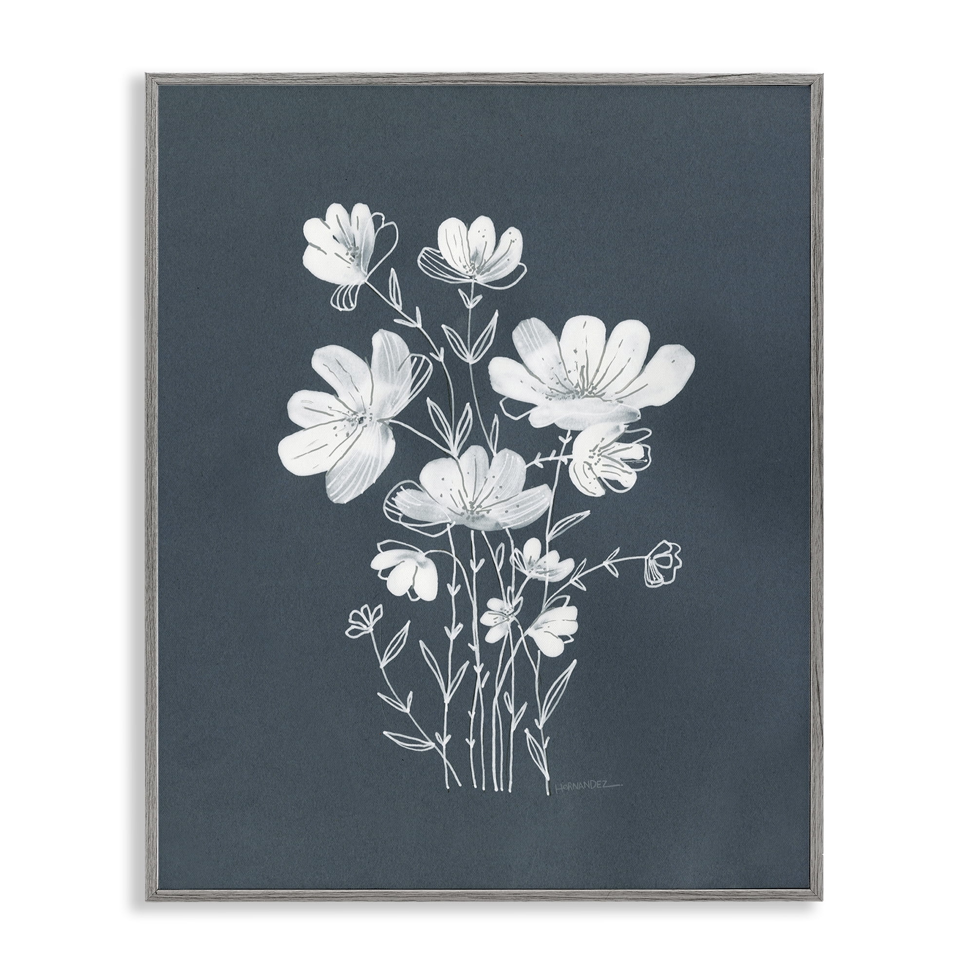 Stupell Industries White Simple Florals Plants & Flowers Painting Gray Framed Art Print Wall Art, 11 x 14