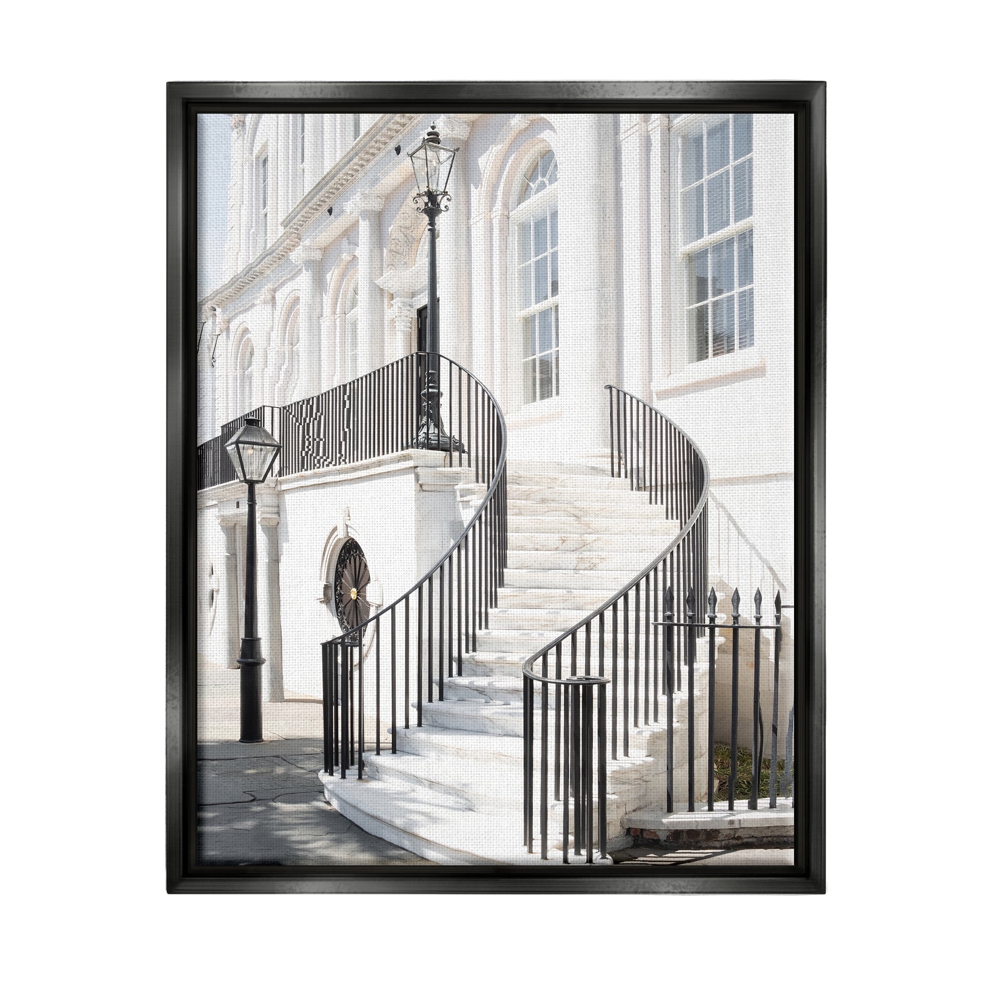 Stupell Industries White Staircase Architecture Travel & Places Painting Black Floater Framed Canvas Art Print Wall Art, 25 x 31