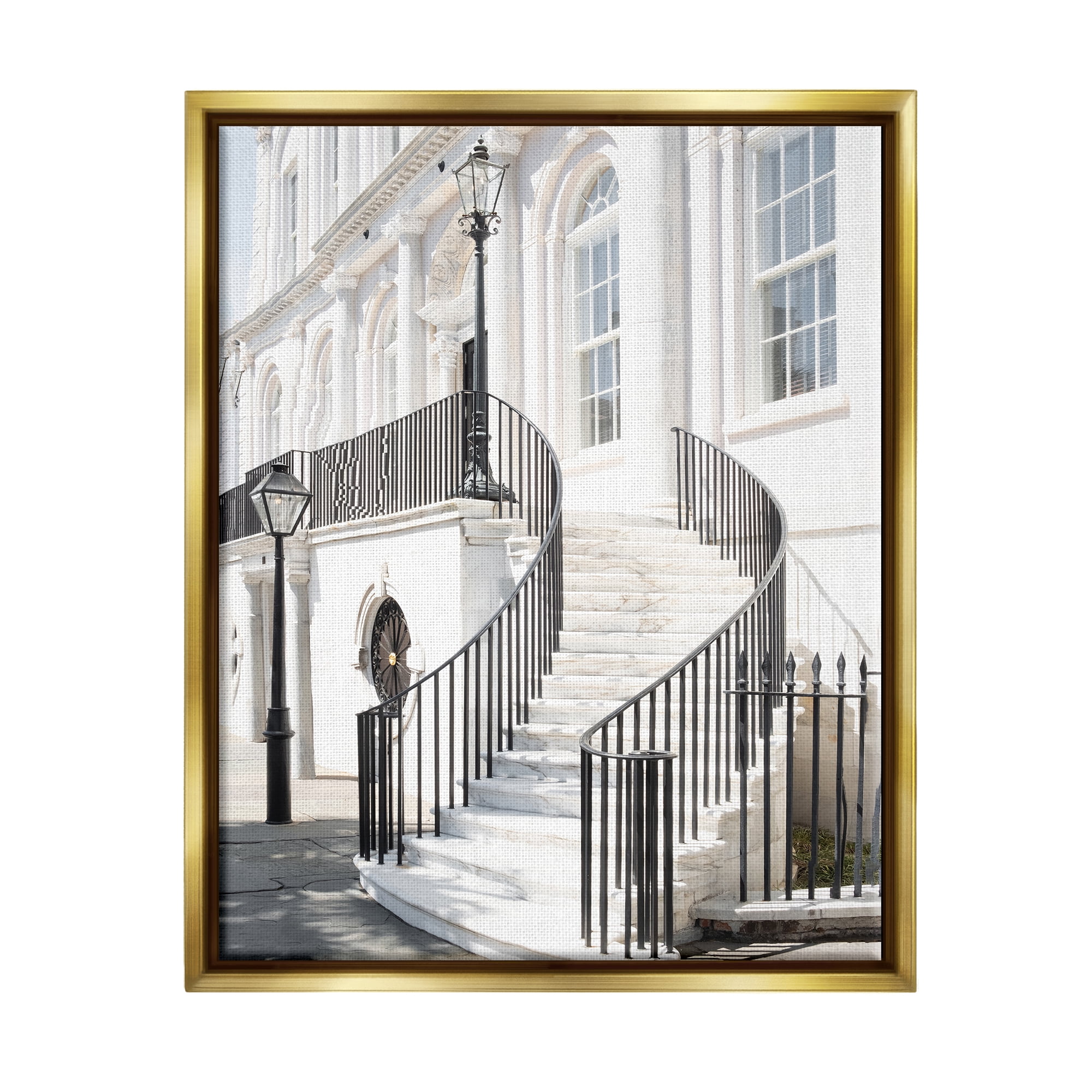 Stupell Industries White Staircase Architecture Travel & Places Painting Gold Floater Framed Canvas Art Print Wall Art, 17 x 21