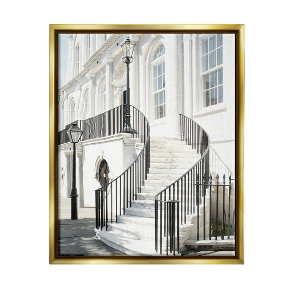 Stupell Industries White Staircase Architecture Travel & Places Painting Gold Floater Framed Canvas Art Print Wall Art, 25 x 31