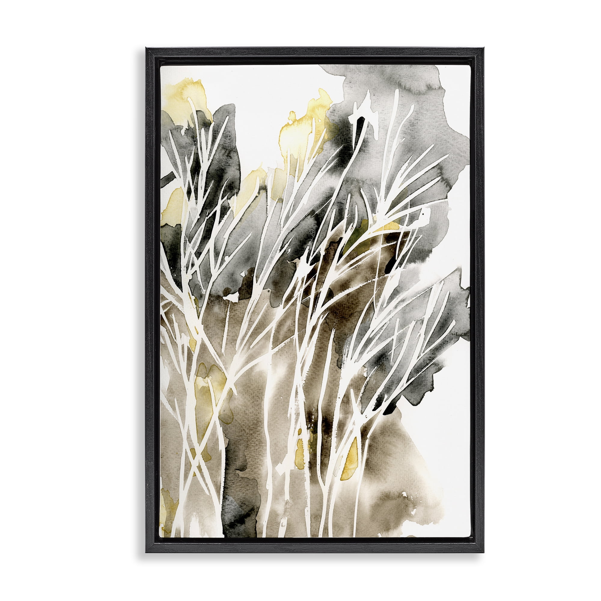 Stupell Industries White Strands Watercolor Plants & Flowers Painting Black Floater Framed Canvas Art Print Wall Art, 17 x 25