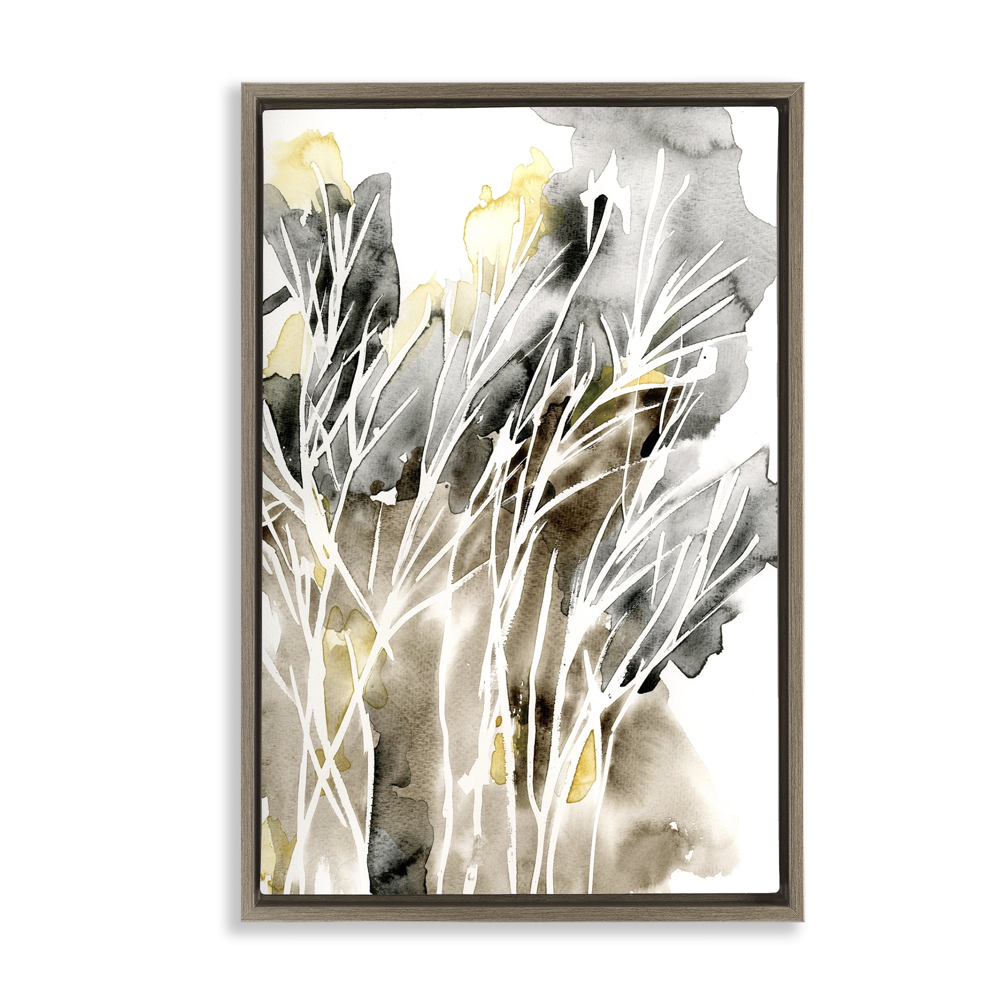 Stupell Industries White Strands Watercolor Plants & Flowers Painting Brown Floater Framed Canvas Art Print Wall Art, 21 x 31