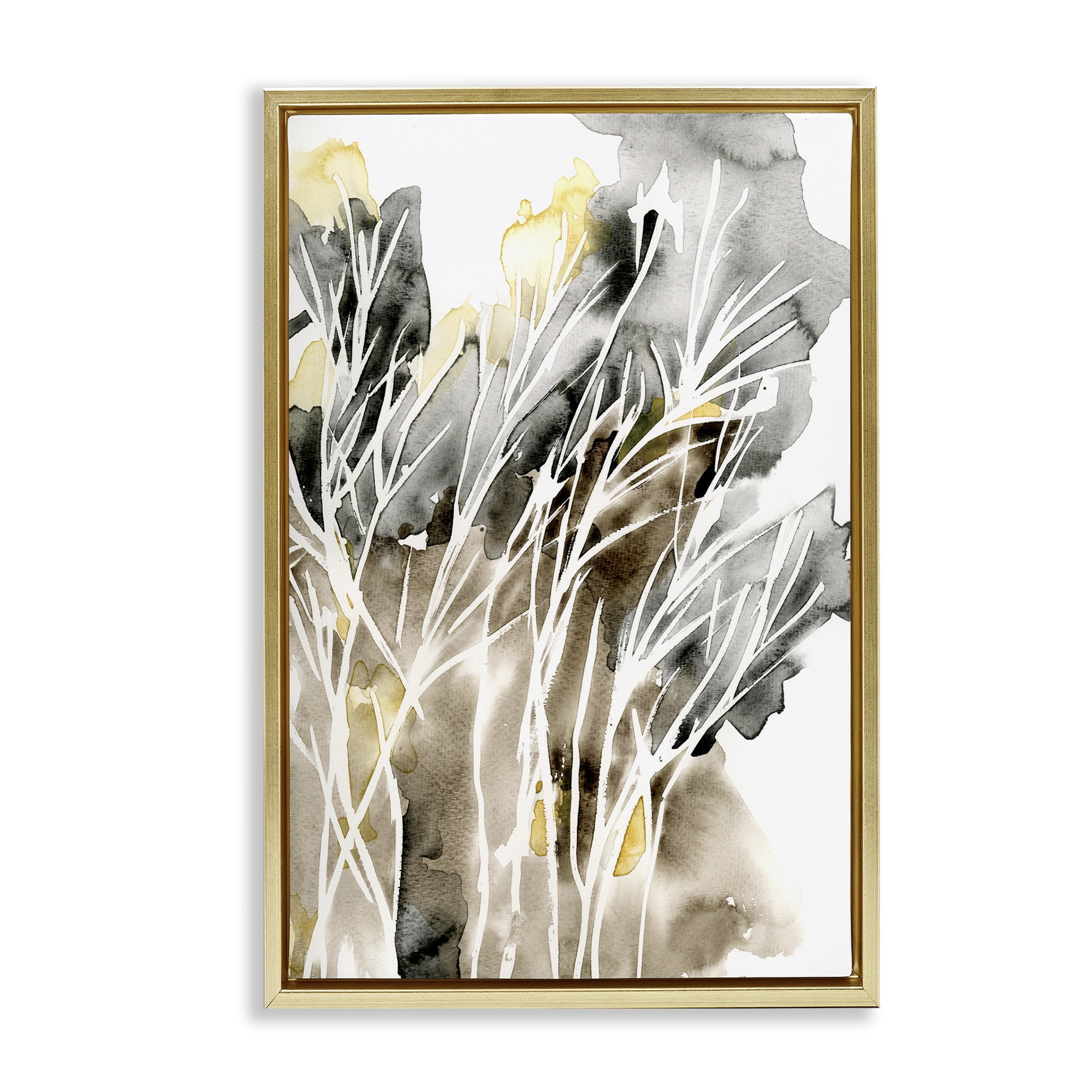 Stupell Industries White Strands Watercolor Plants & Flowers Painting Gold Floater Framed Canvas Art Print Wall Art, 17 x 25