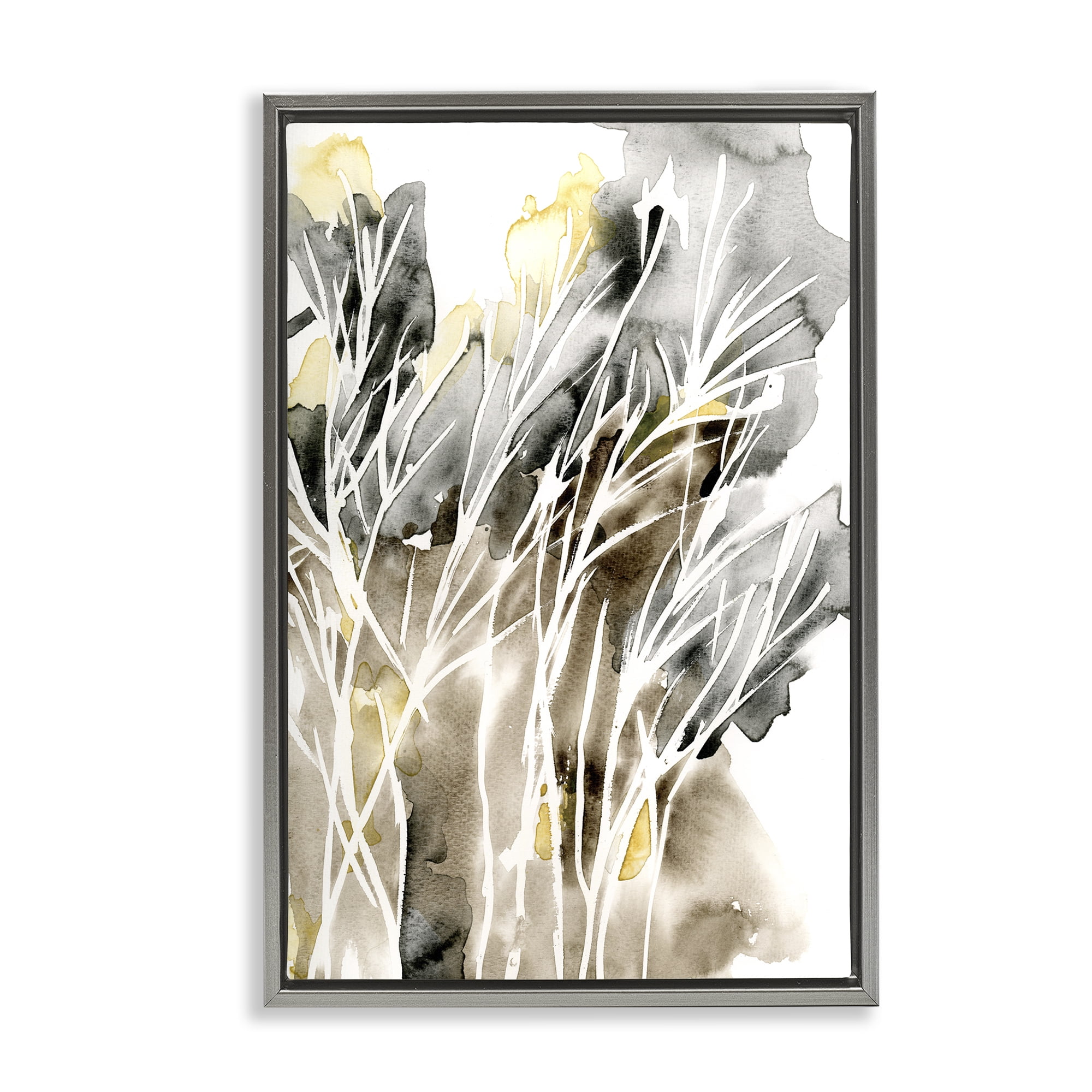 Stupell Industries White Strands Watercolor Plants & Flowers Painting Gray Floater Framed Canvas Art Print Wall Art, 21 x 31