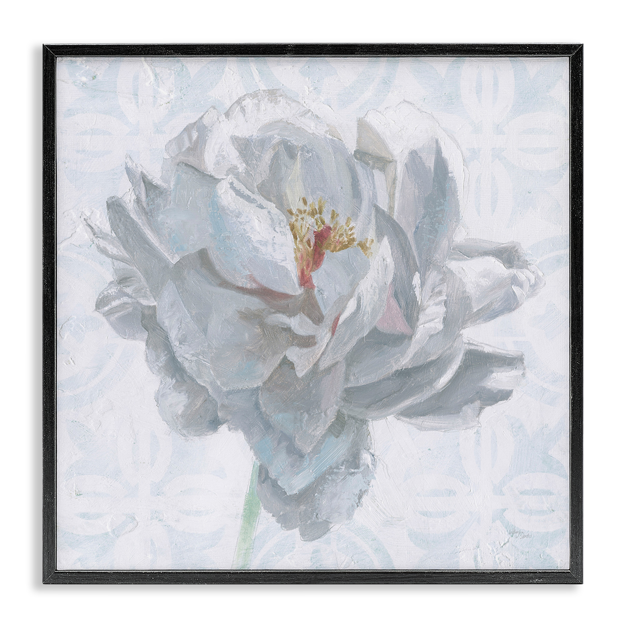 Stupell Industries White Sublime Peony Botanical & Floral Painting Black Framed Art Print Wall Art, 24 x 24