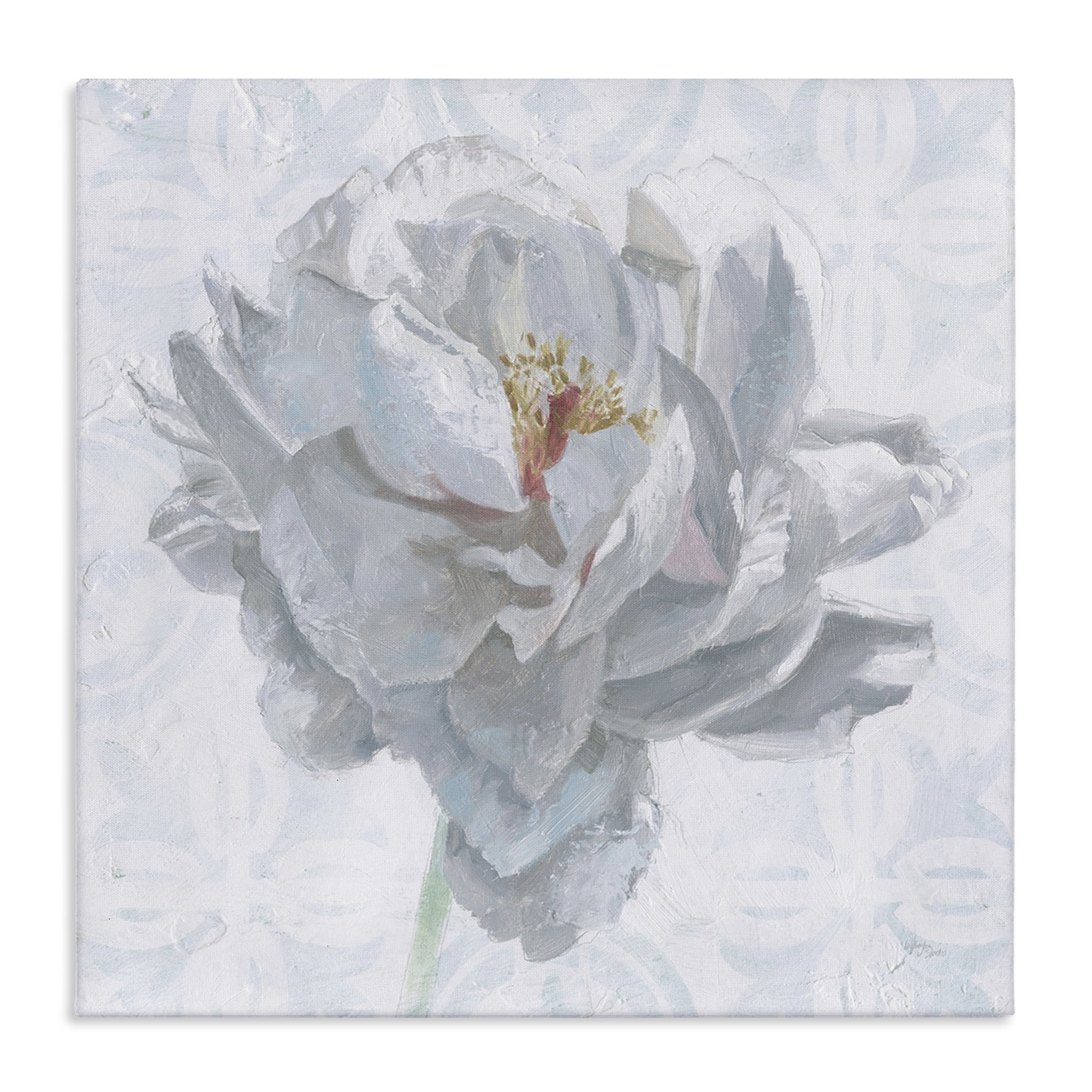 Stupell Industries White Sublime Peony Botanical & Floral Painting Gallery Wrapped Canvas Art Print Wall Art, 17 x 17