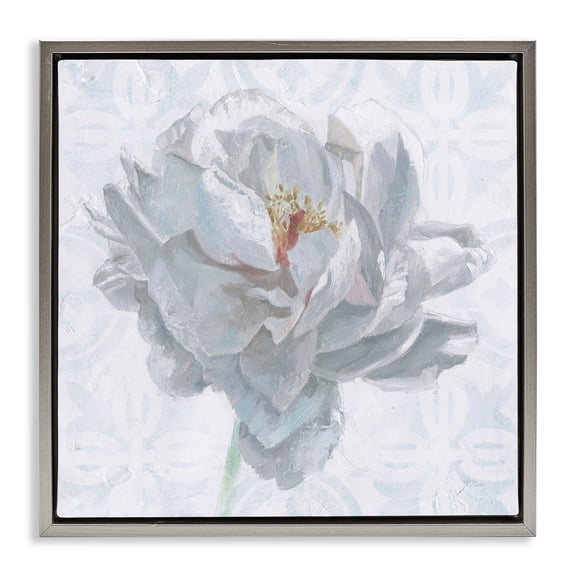 Stupell Industries White Sublime Peony Botanical & Floral Painting Gray Floater Framed Art Print Wall Art, 18 x 18
