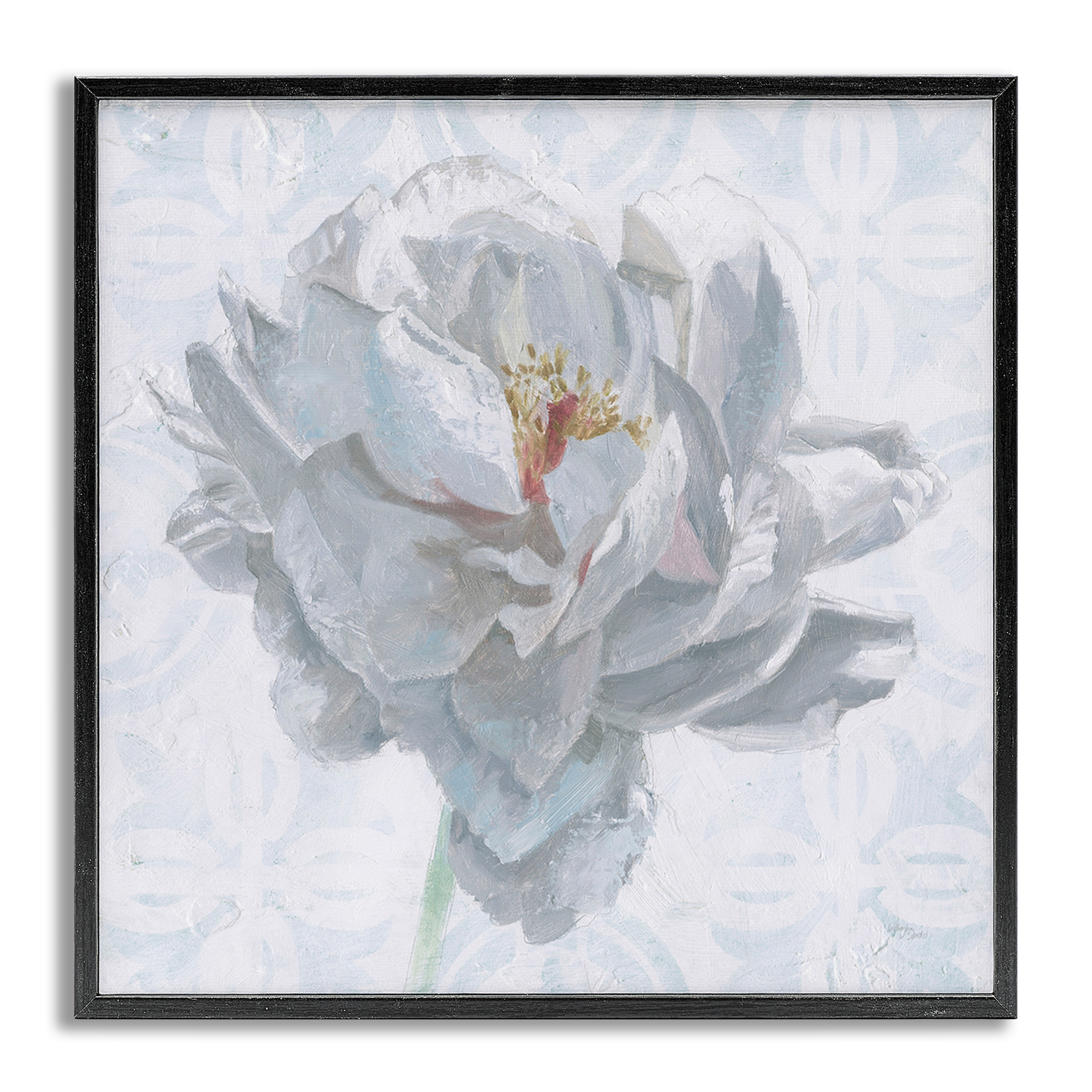 Stupell Industries White Sublime Peony Botanical & Floral Painting Gray Framed Art Print Wall Art, 24 x 24