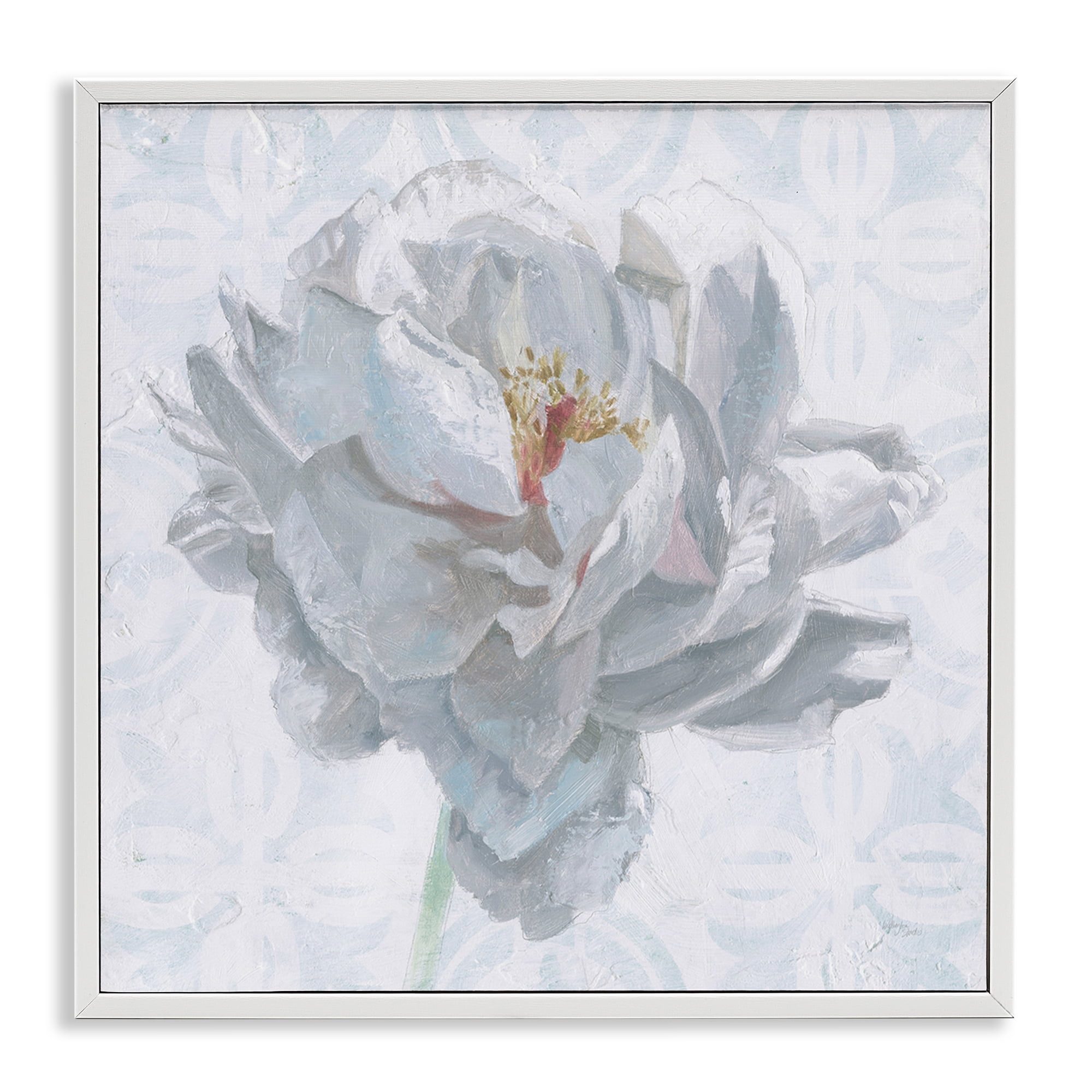 Stupell Industries White Sublime Peony Botanical & Floral Painting White Framed Art Print Wall Art, 12 x 12