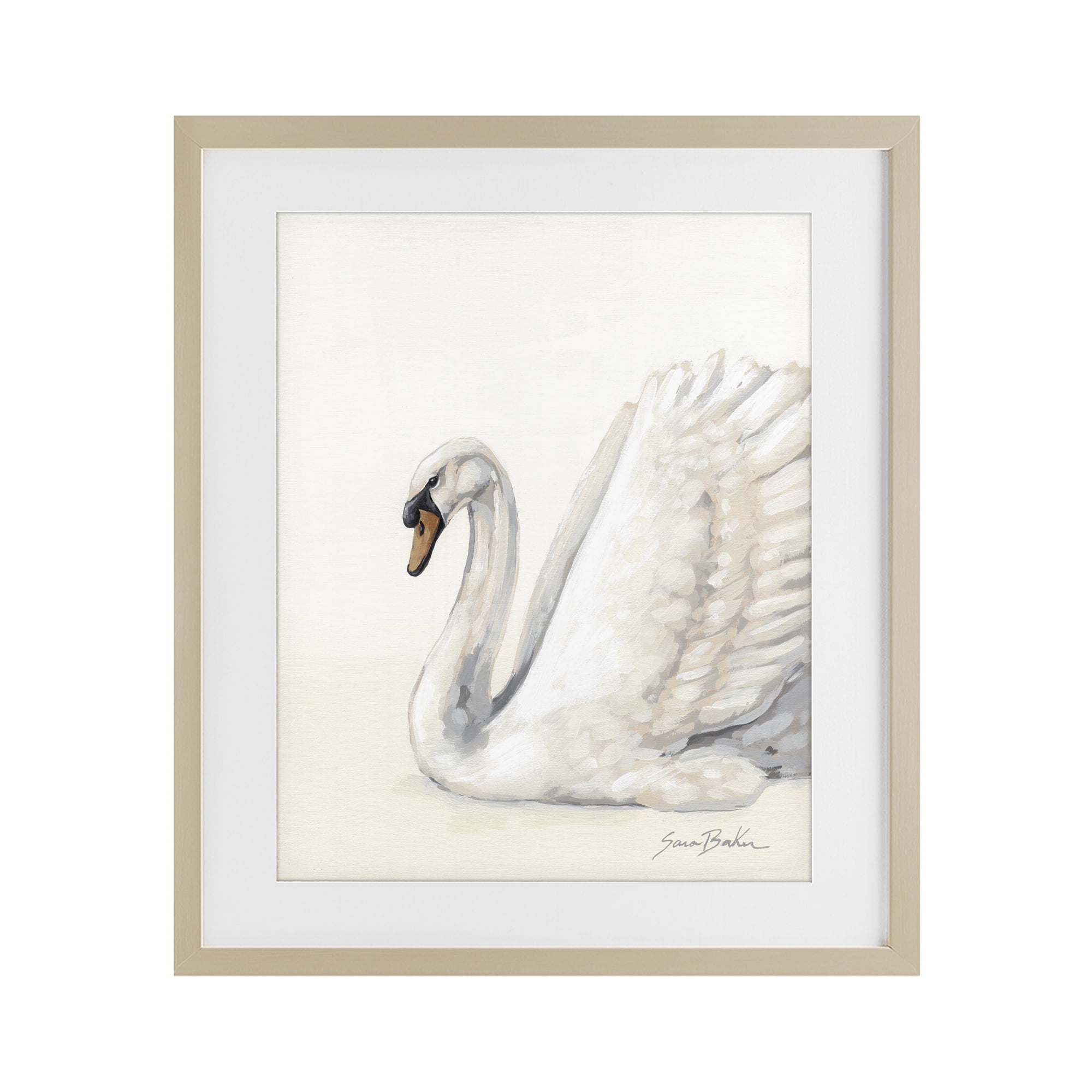 Stupell Industries White Swan in Repose Birch Framed Print Under Glass, design by Sara Baker
