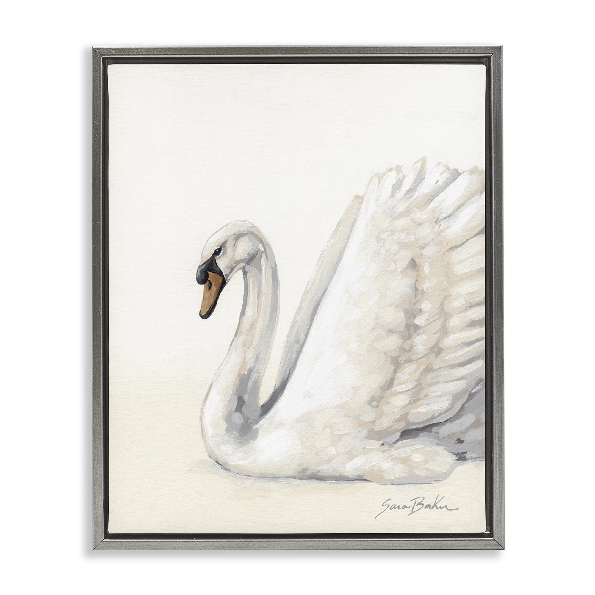 Stupell Industries White Swan in Repose Gray Framed Floater Canvas Wall Art, design by Sara Baker
