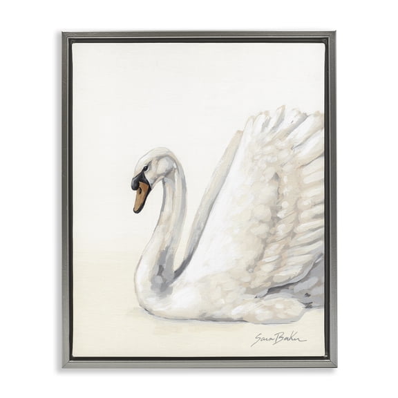 Stupell Industries White Swan in Repose Gray Framed Floater Canvas Wall Art, design by Sara Baker