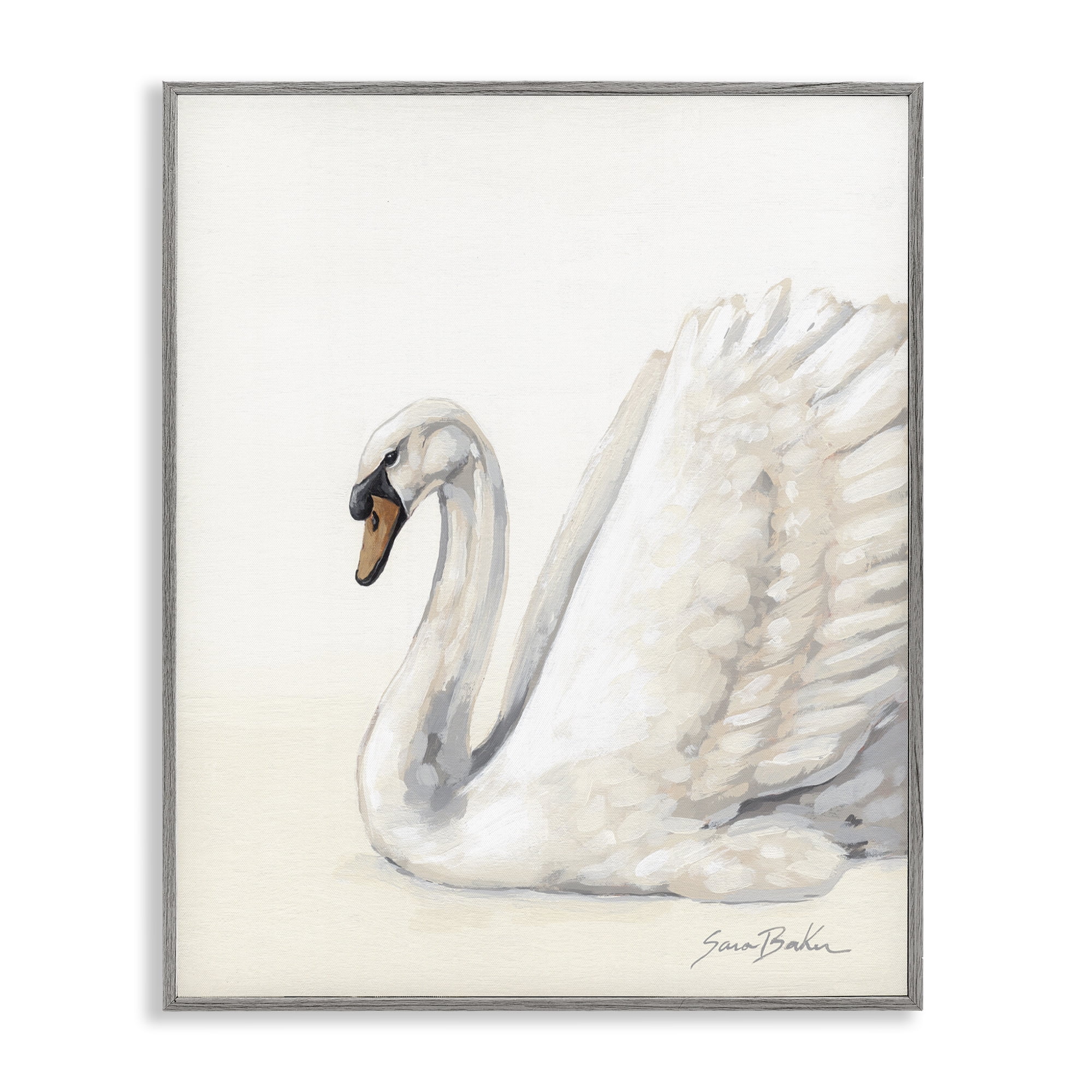 Stupell Industries White Swan in Repose Gray Framed Giclee Art, design by Sara Baker