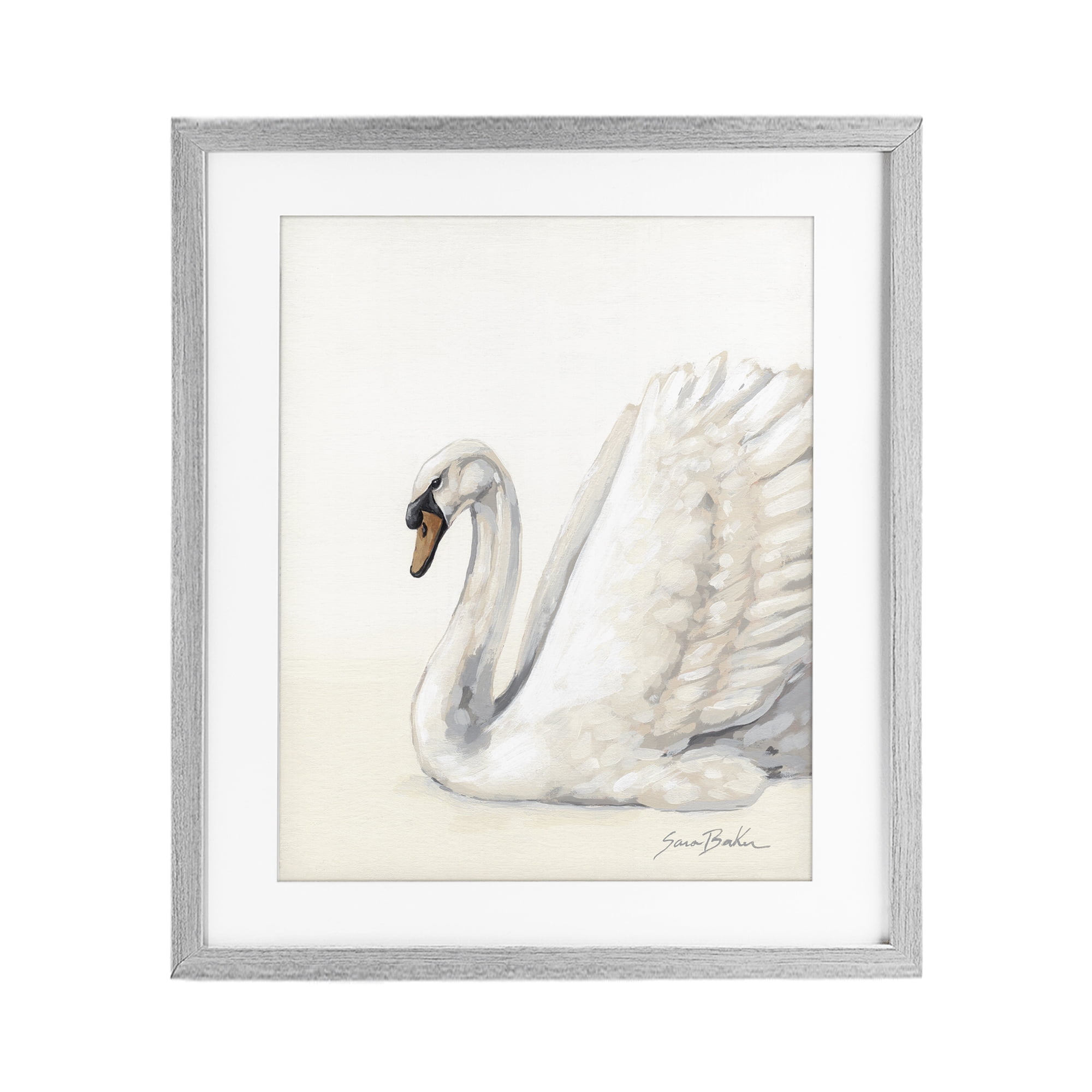 Stupell Industries White Swan in Repose Gray Framed Print Under Glass, design by Sara Baker