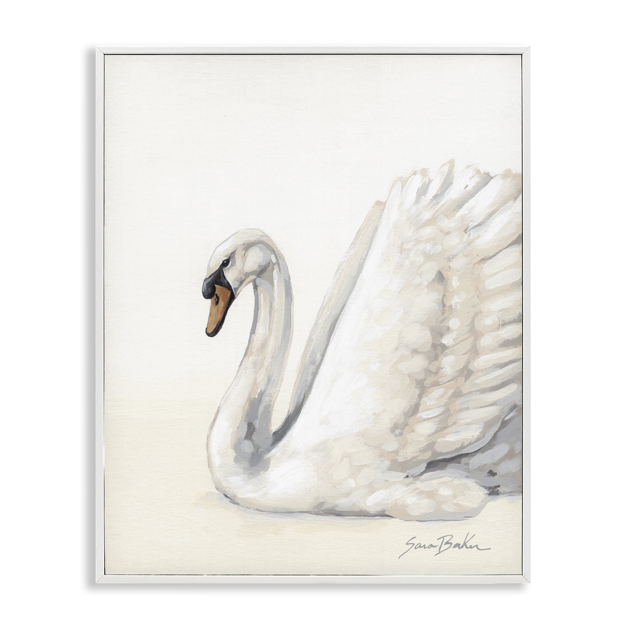 Stupell Industries White Swan in Repose White Framed Giclee Art, design by Sara Baker