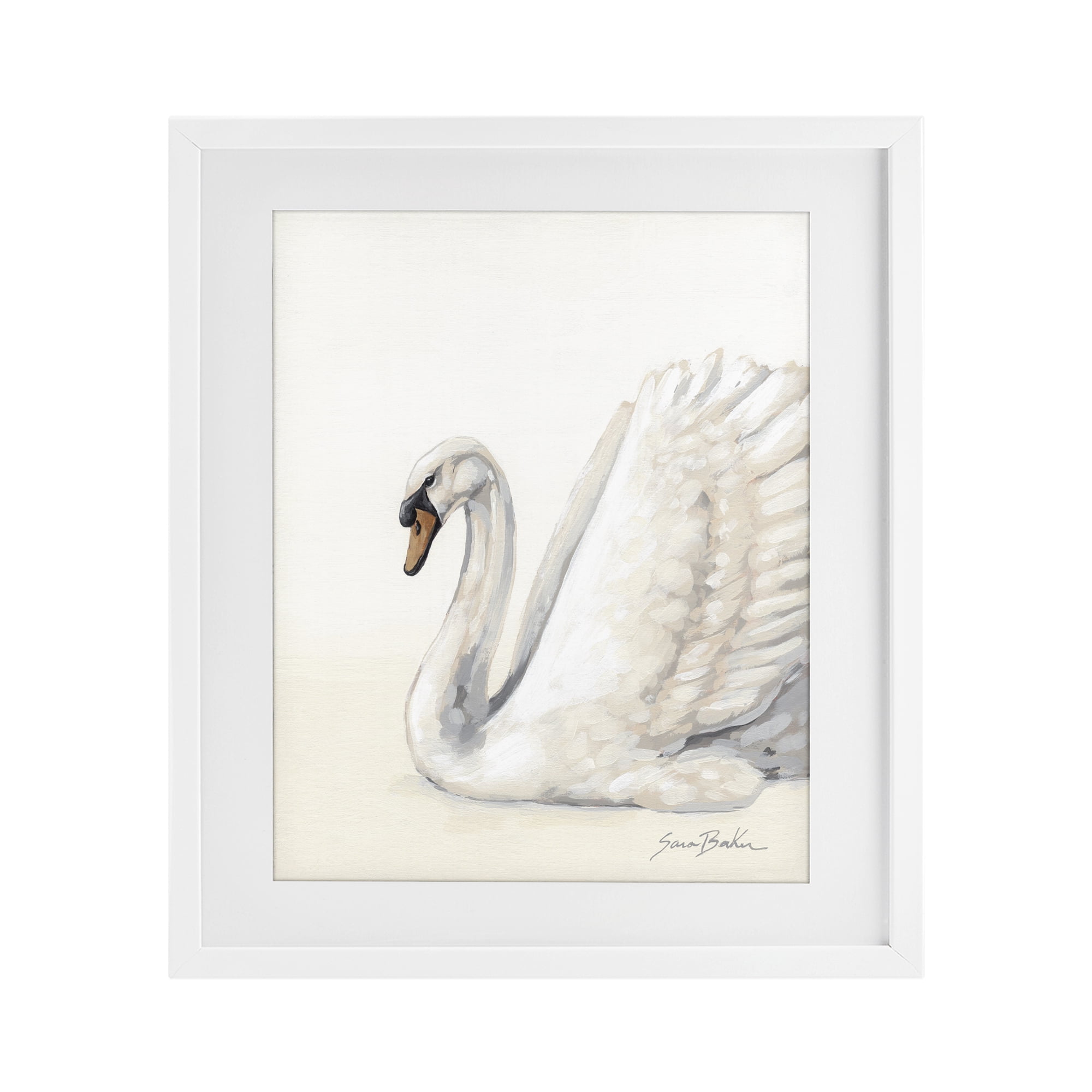 Stupell Industries White Swan in Repose White Framed Print Under Glass, design by Sara Baker