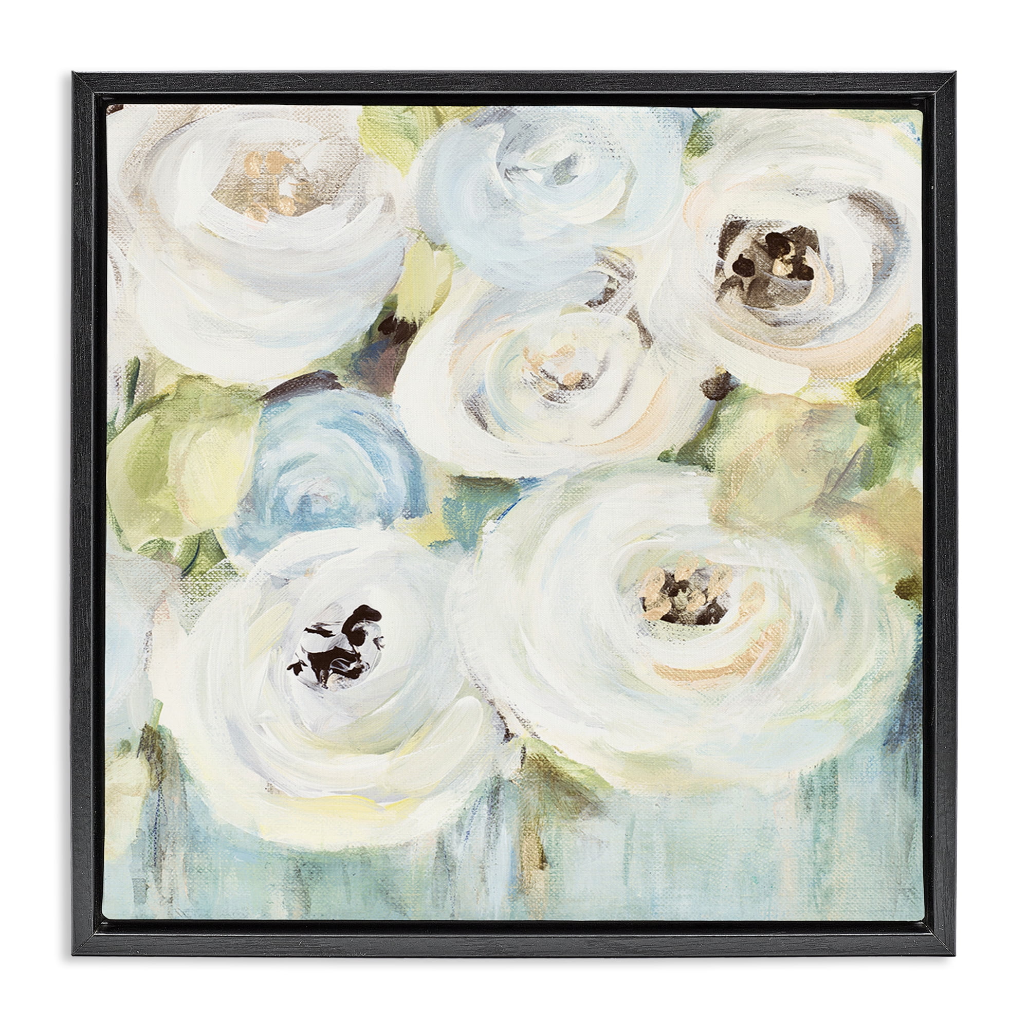 Stupell Industries White Swirling Roses Botanical & Floral Painting Black Floater Framed Art Print Wall Art, 25 x 25