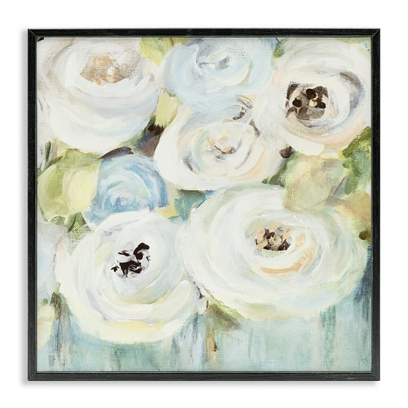Stupell Industries White Swirling Roses Botanical & Floral Painting Black Framed Art Print Wall Art, 12 x 12