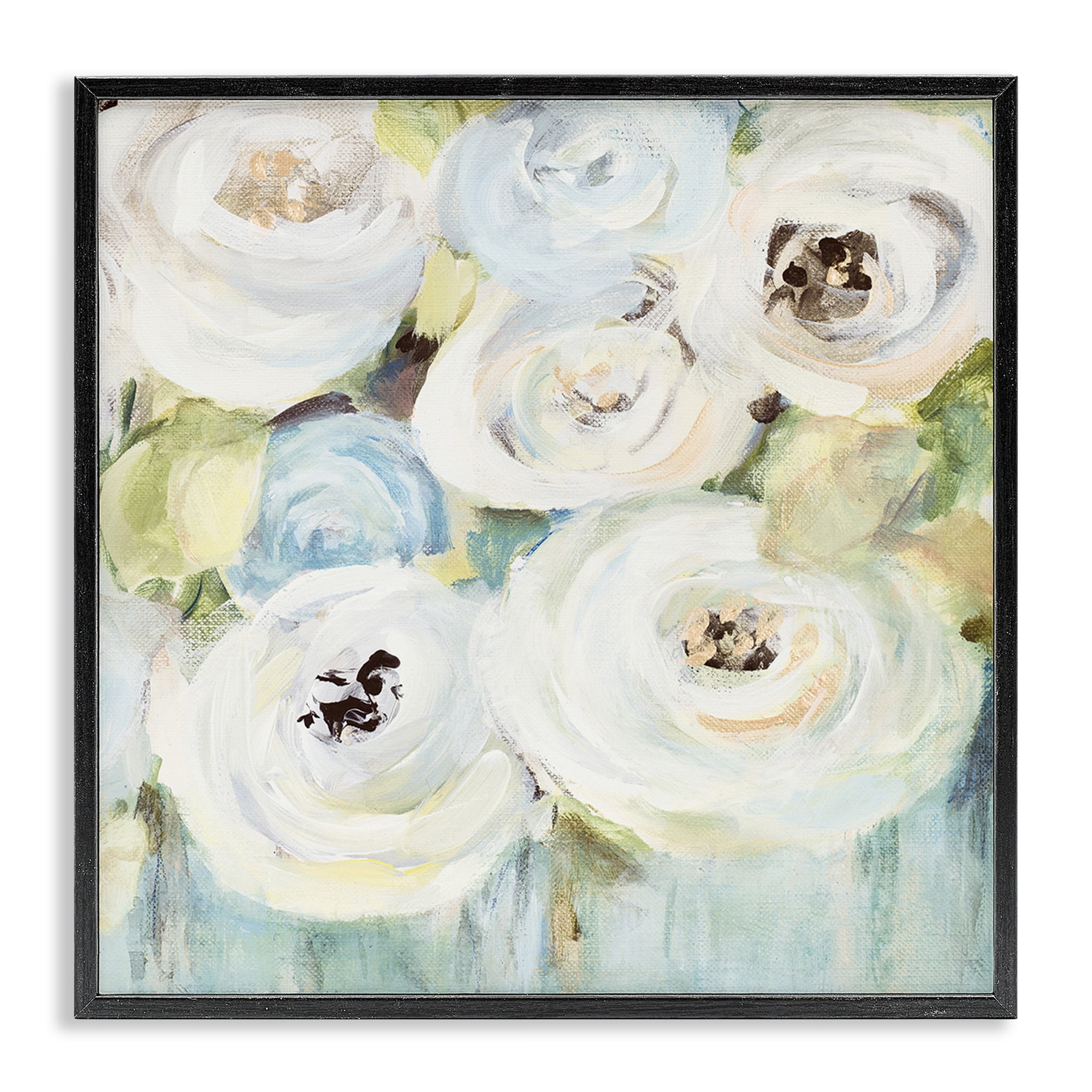 Stupell Industries White Swirling Roses Botanical & Floral Painting Black Framed Art Print Wall Art, 17 x 17