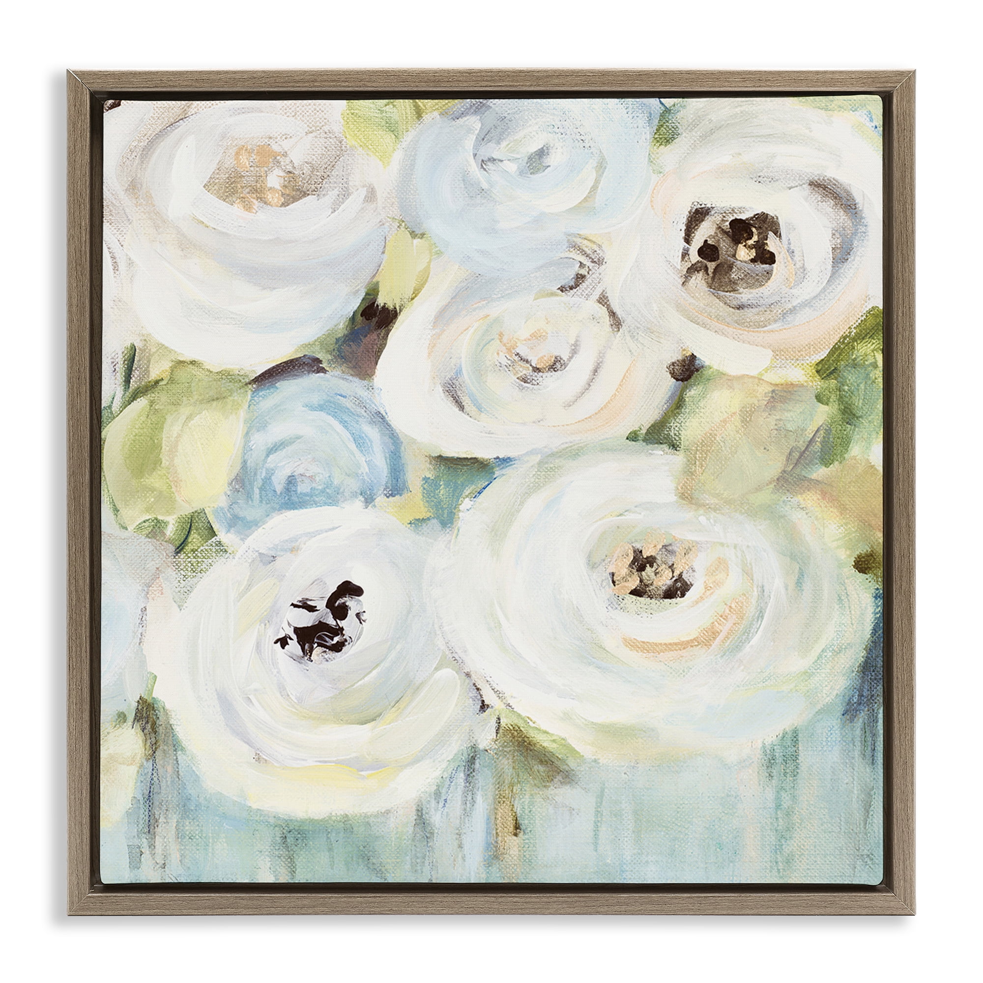 Stupell Industries White Swirling Roses Botanical & Floral Painting Brown Floater Framed Art Print Wall Art, 25 x 25