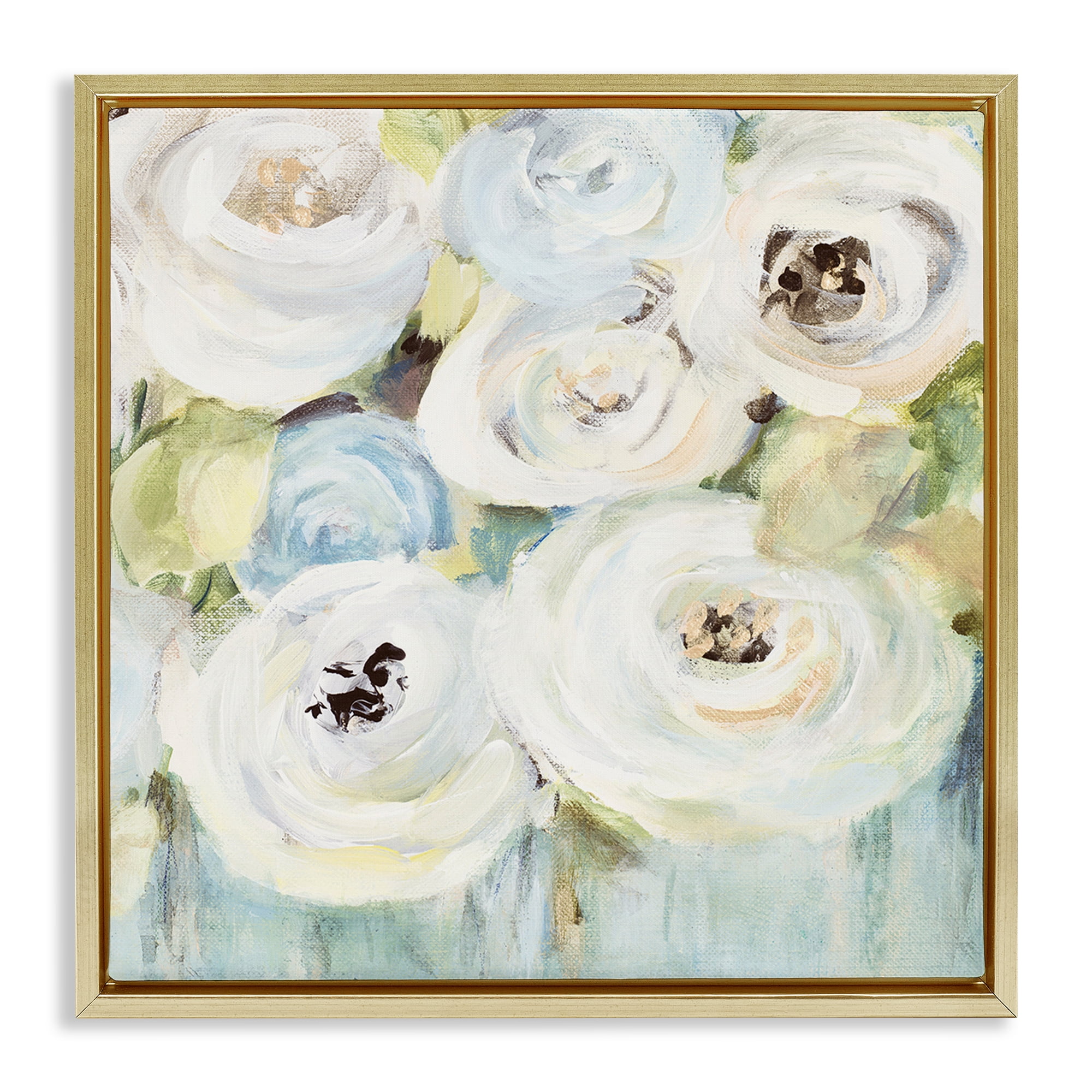 Stupell Industries White Swirling Roses Botanical & Floral Painting Gold Floater Framed Art Print Wall Art, 25 x 25