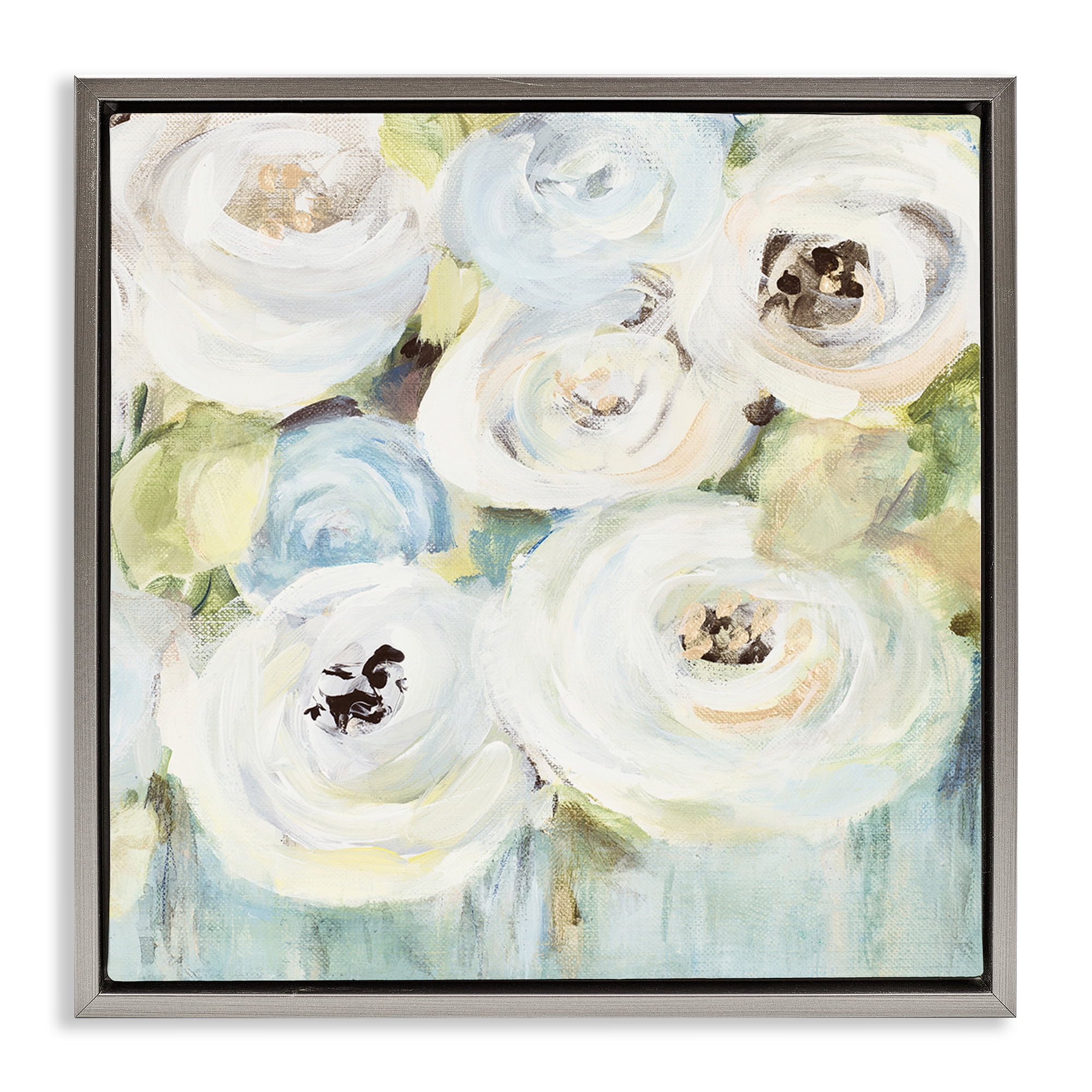 Stupell Industries White Swirling Roses Botanical & Floral Painting Gray Floater Framed Art Print Wall Art, 25 x 25