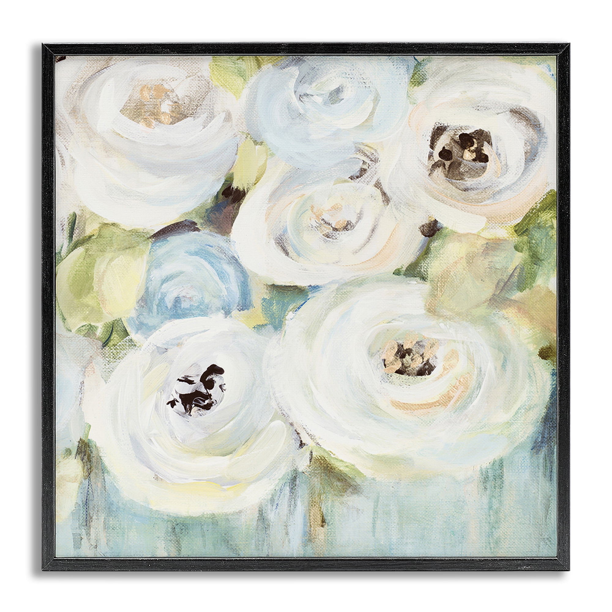 Stupell Industries White Swirling Roses Botanical & Floral Painting Gray Framed Art Print Wall Art, 17 x 17