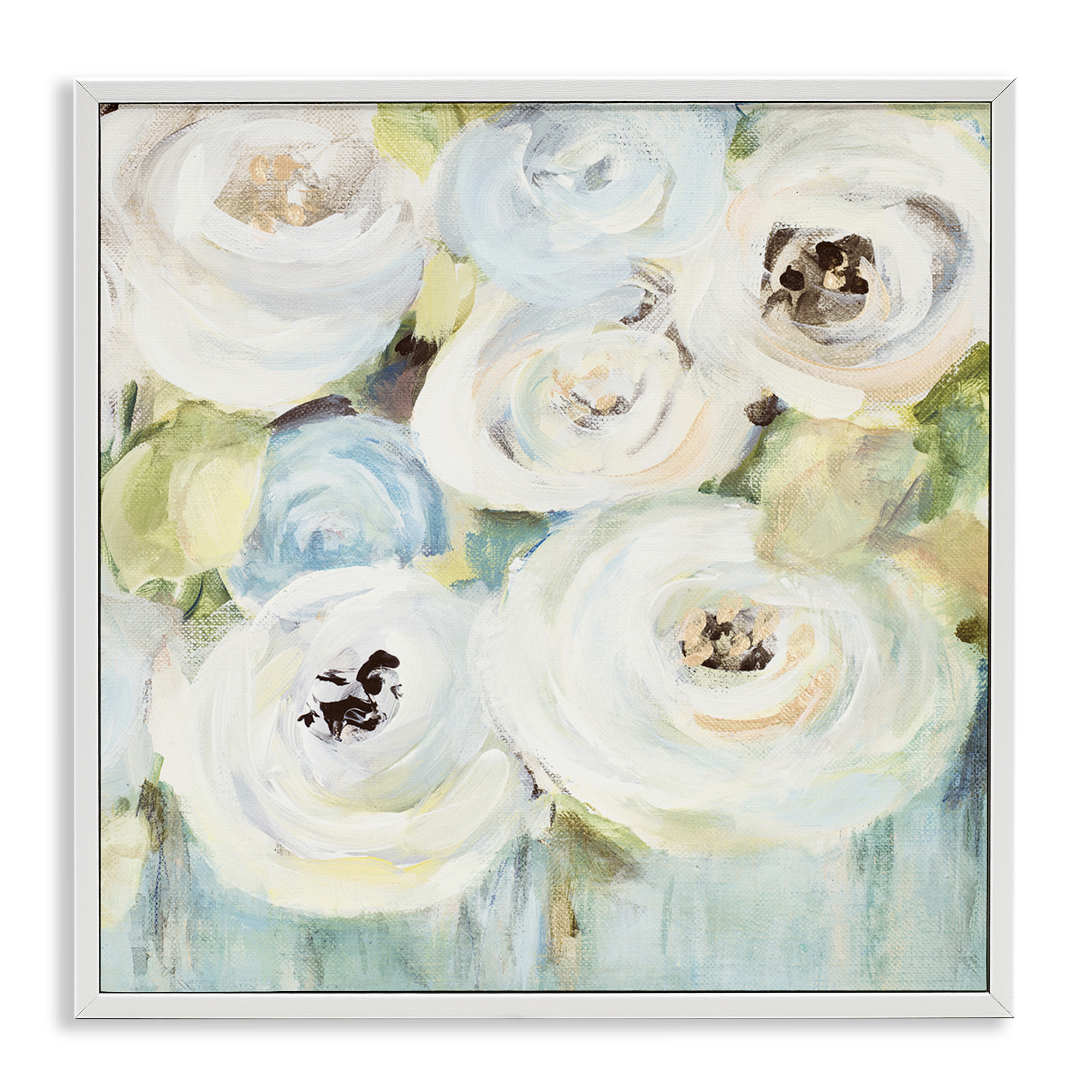 Stupell Industries White Swirling Roses Botanical & Floral Painting White Framed Art Print Wall Art, 17 x 17