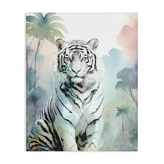 Stupell Industries White Tiger in Jungle Animals Painting Wrapped Canvas Canvas Art Print Wall Art, 36 x 48