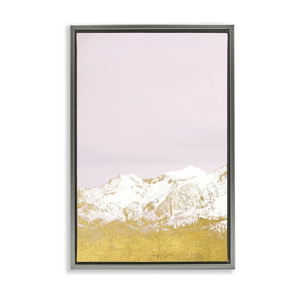 Stupell Industries White Tipped Mountains on Pink Landscape & Nature Painting Gray Floater Framed Canvas Art Print Wall Art, 17 x 25