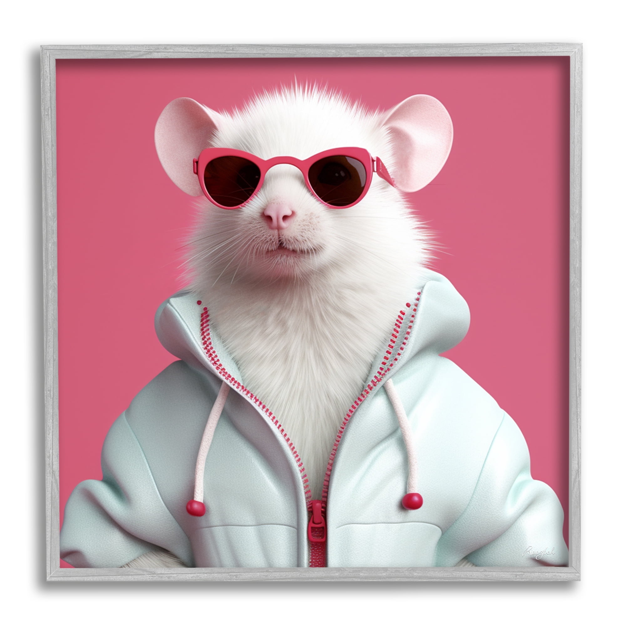 Stupell Industries White Trendy Mouse Animals & Insects Painting Gray Framed Art Print Wall Art, 17 x 17