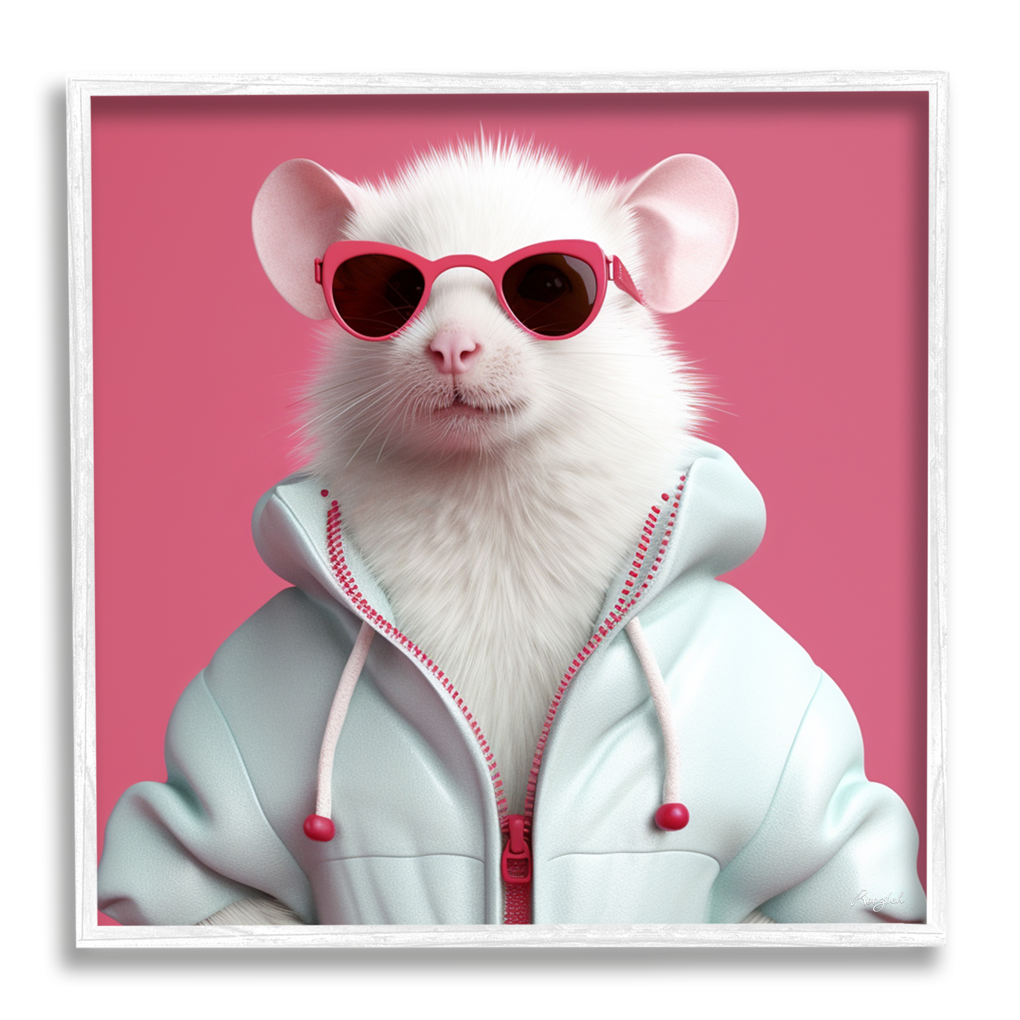Stupell Industries White Trendy Mouse Animals & Insects Painting White Framed Art Print Wall Art, 12 x 12