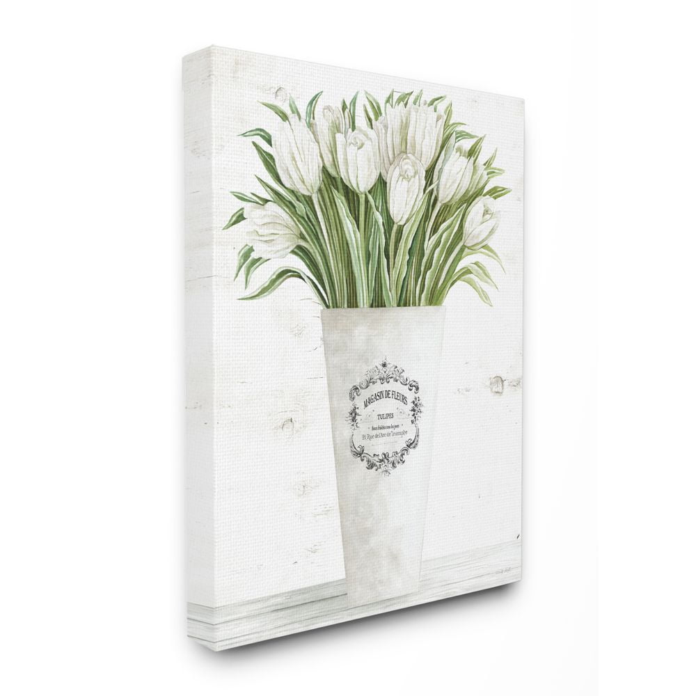 White Tulip Bouquet in Parisian Vase Canvas Wall Art, 25" x 31"